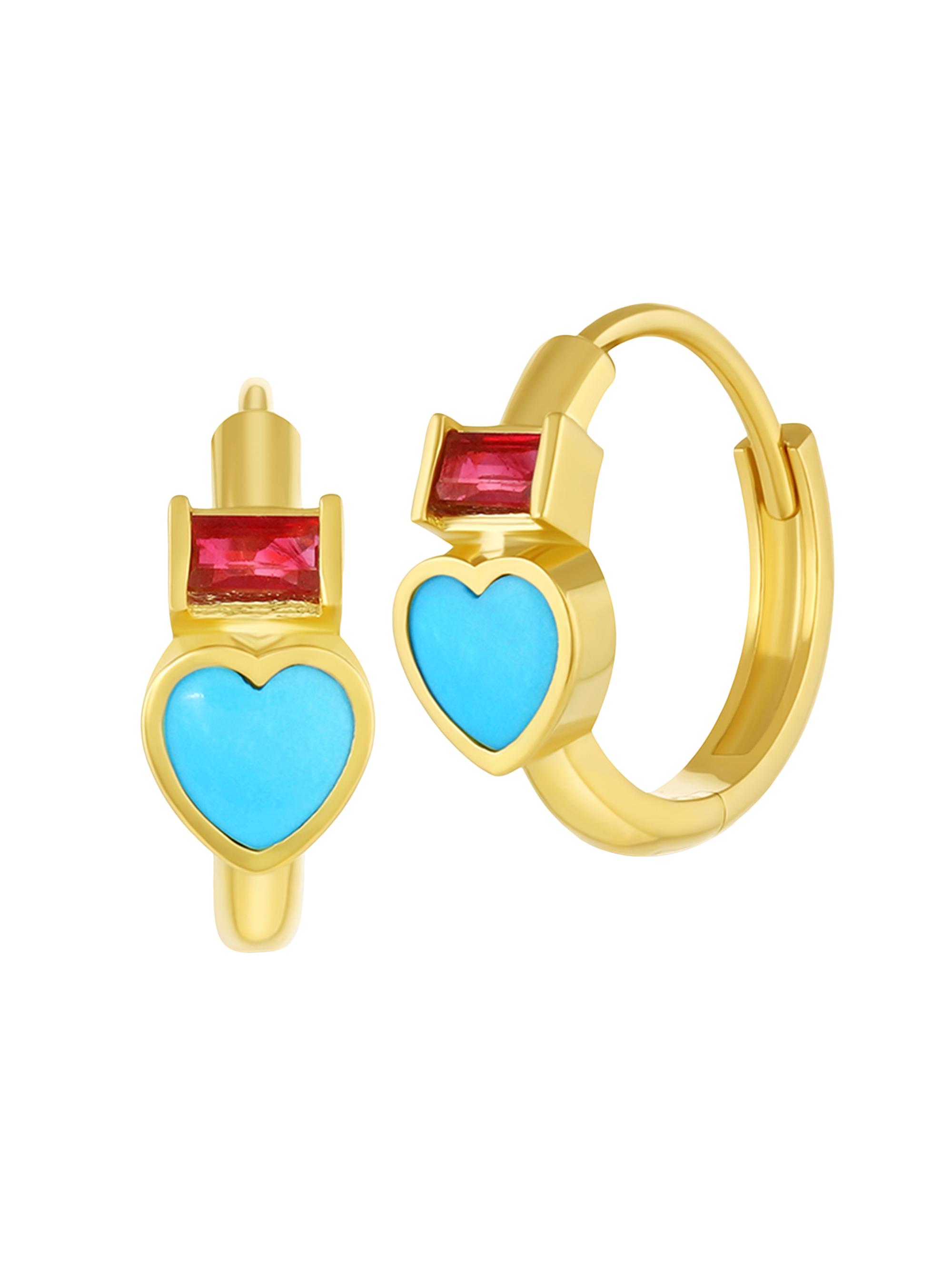 Mazahri Women's Tillya Tepe 18K Yellow Gold, Turquoise & Ruby Huggie Hoop Earrings - Turquoise