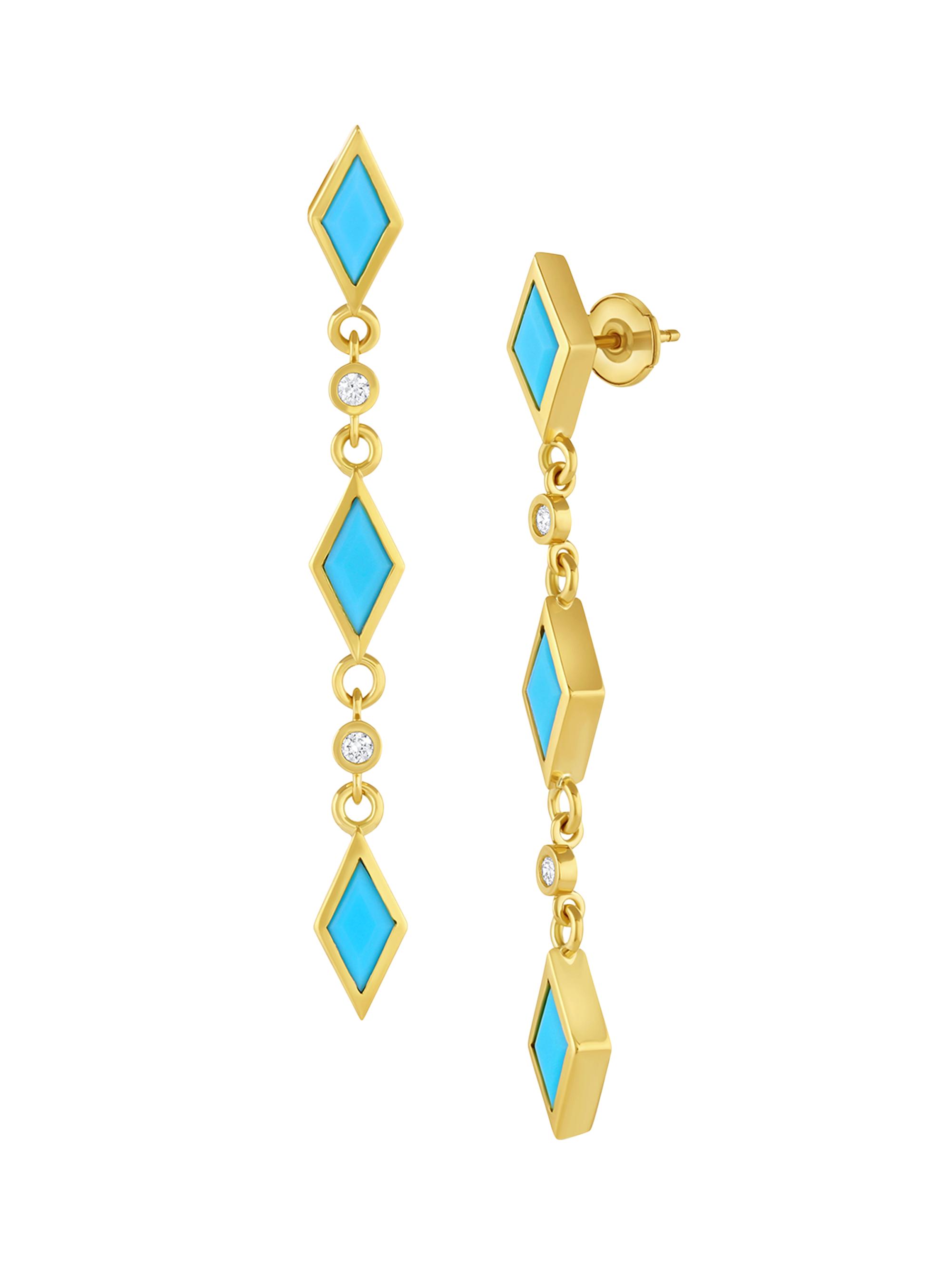 Mazahri Women's Tillya Tepe Zan 2.0 18K Yellow Gold, Turquoise & 0.18 TCW Diamond Drop Earrings - Turquoise
