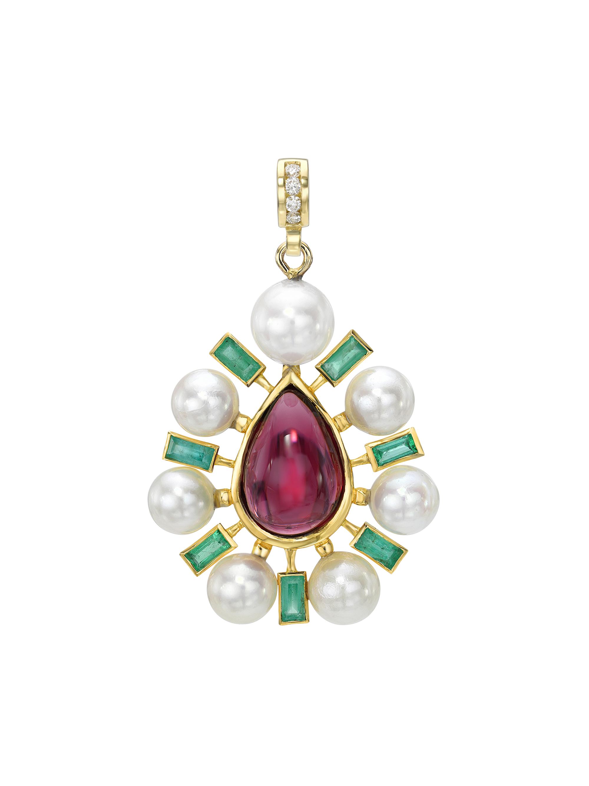 Mazahri Women's The Poets Pearly Pear Cosmos 18K Yellow Gold & Multi-Gemstone Pendant - Garnet