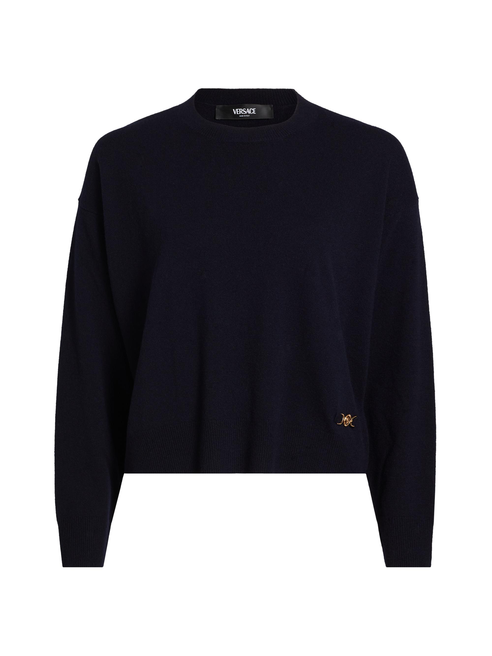 Versace Women's Wool-Cashmere Icons Knit Sweater - Ink Blue