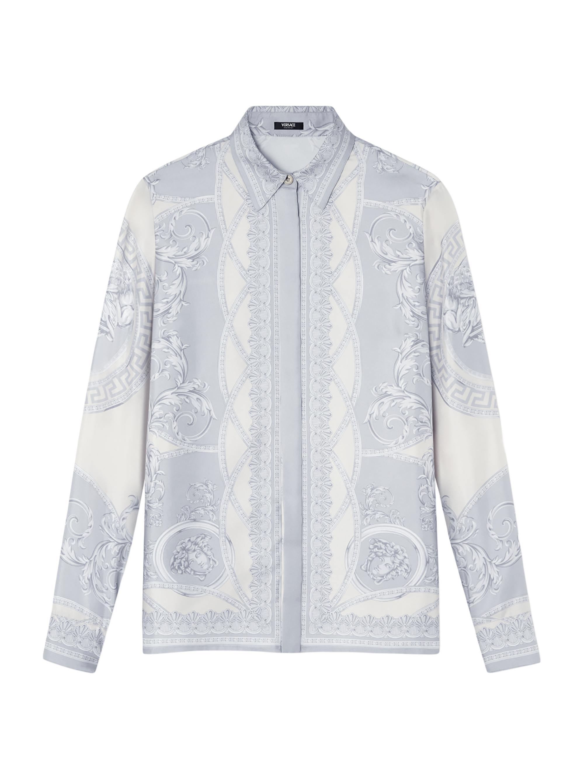 Versace Women's Coupe Des Dieux Barocco Foulard Silk Twill Shirt - Silver Grey Champagne