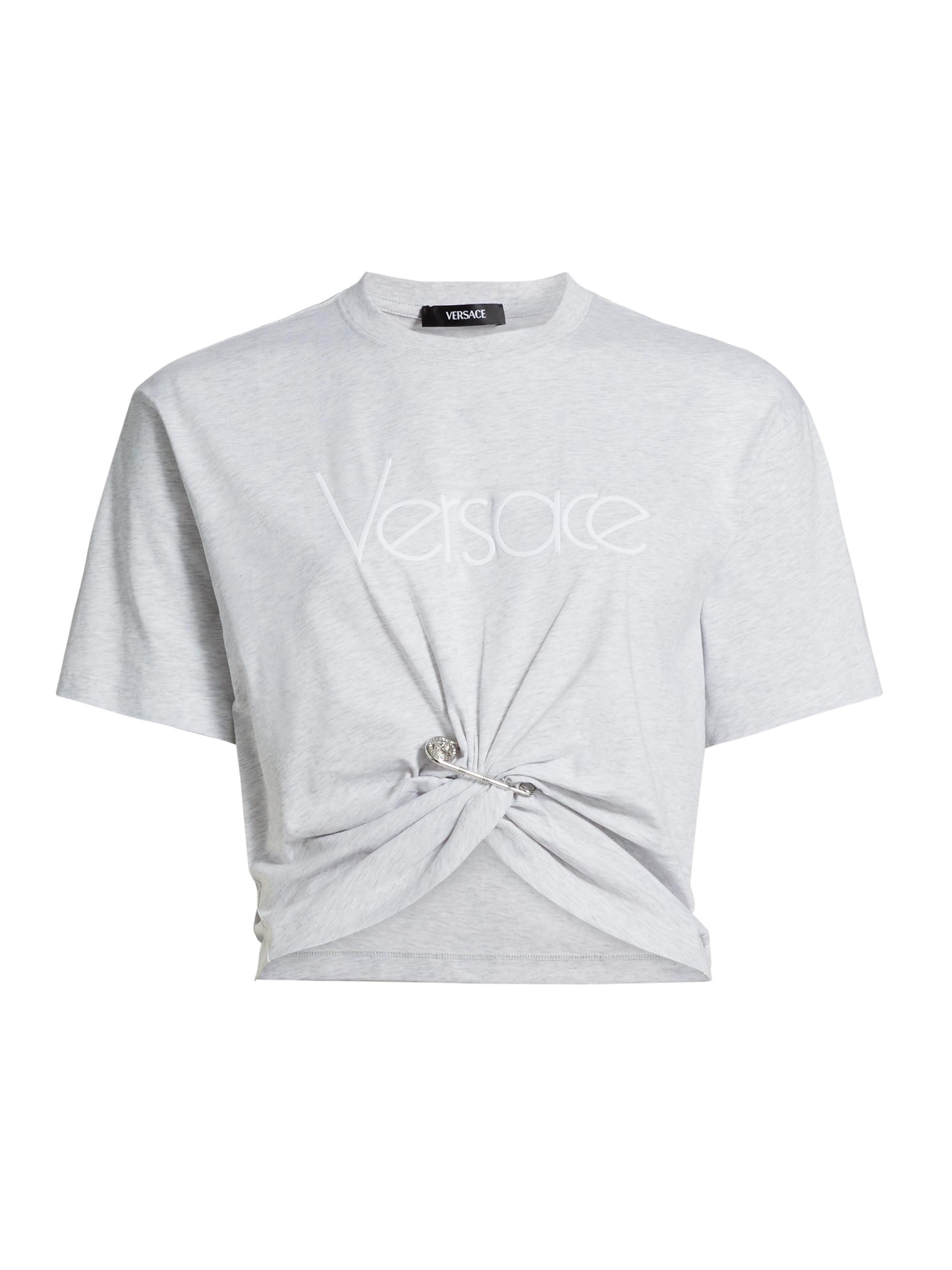 Versace Women's Twist Logo T-Shirt - Light Grey Melange White