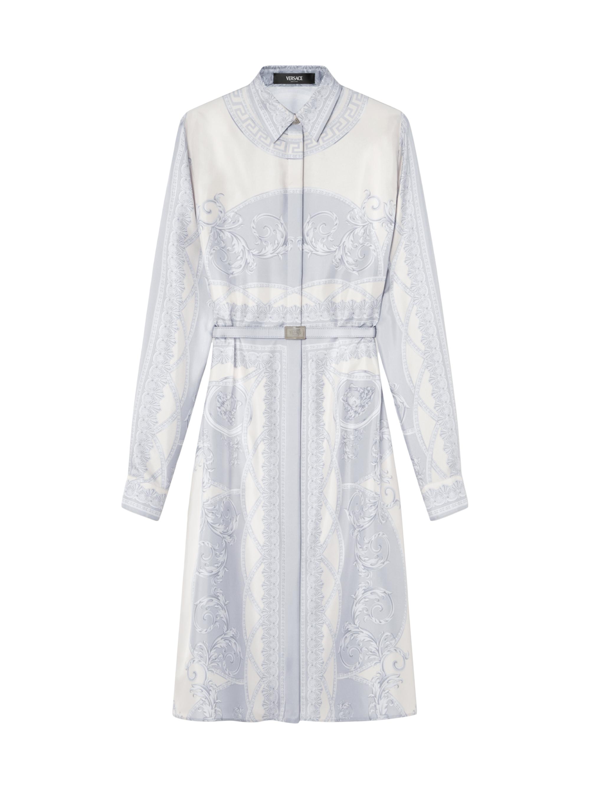 Versace Women's Coupe Des Dieux Silk Shirtdress - Silver Grey Champagne
