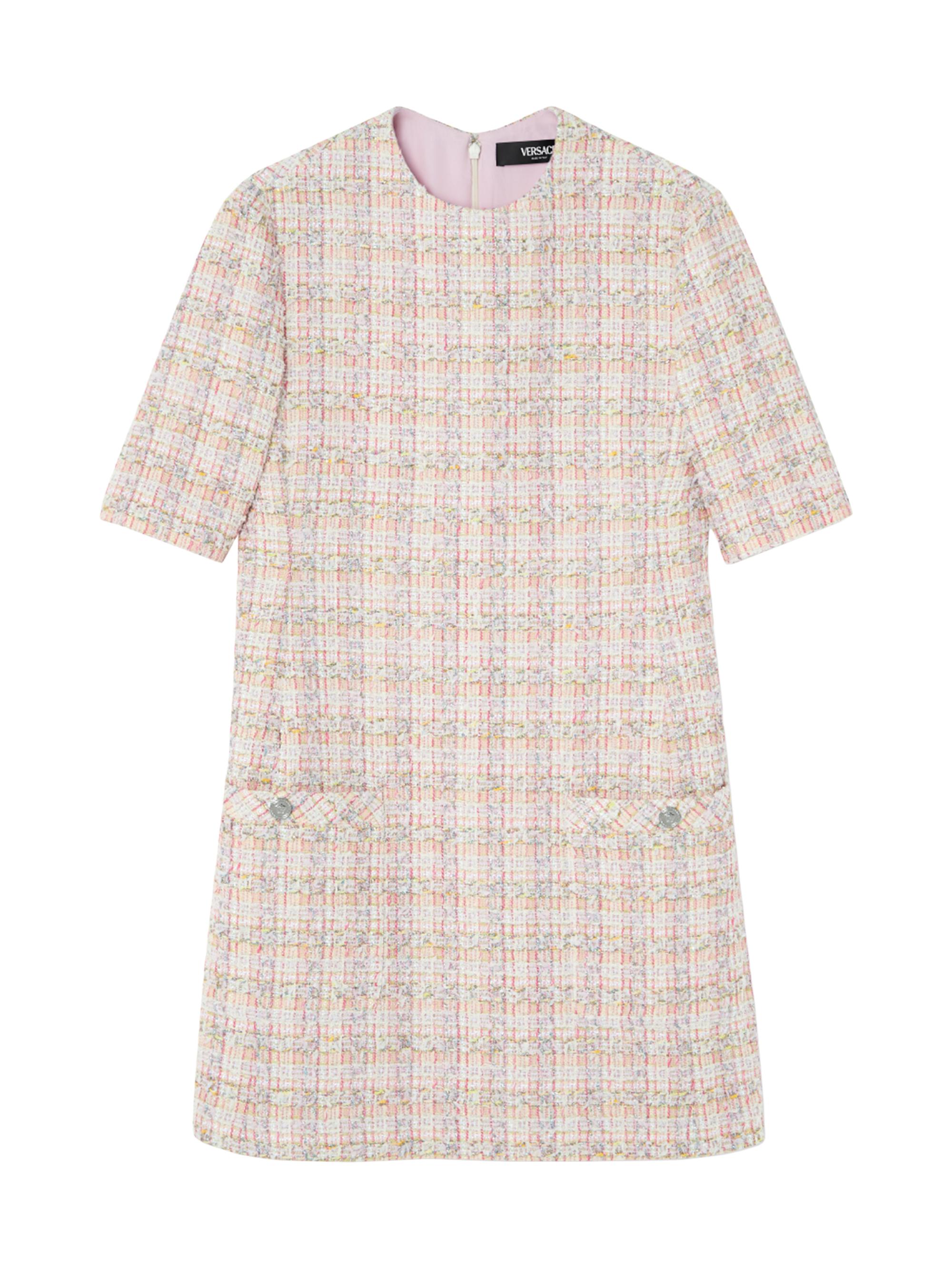 Versace Women's Cotton-Blend Tweed Shift Dress - Pastel Pink White