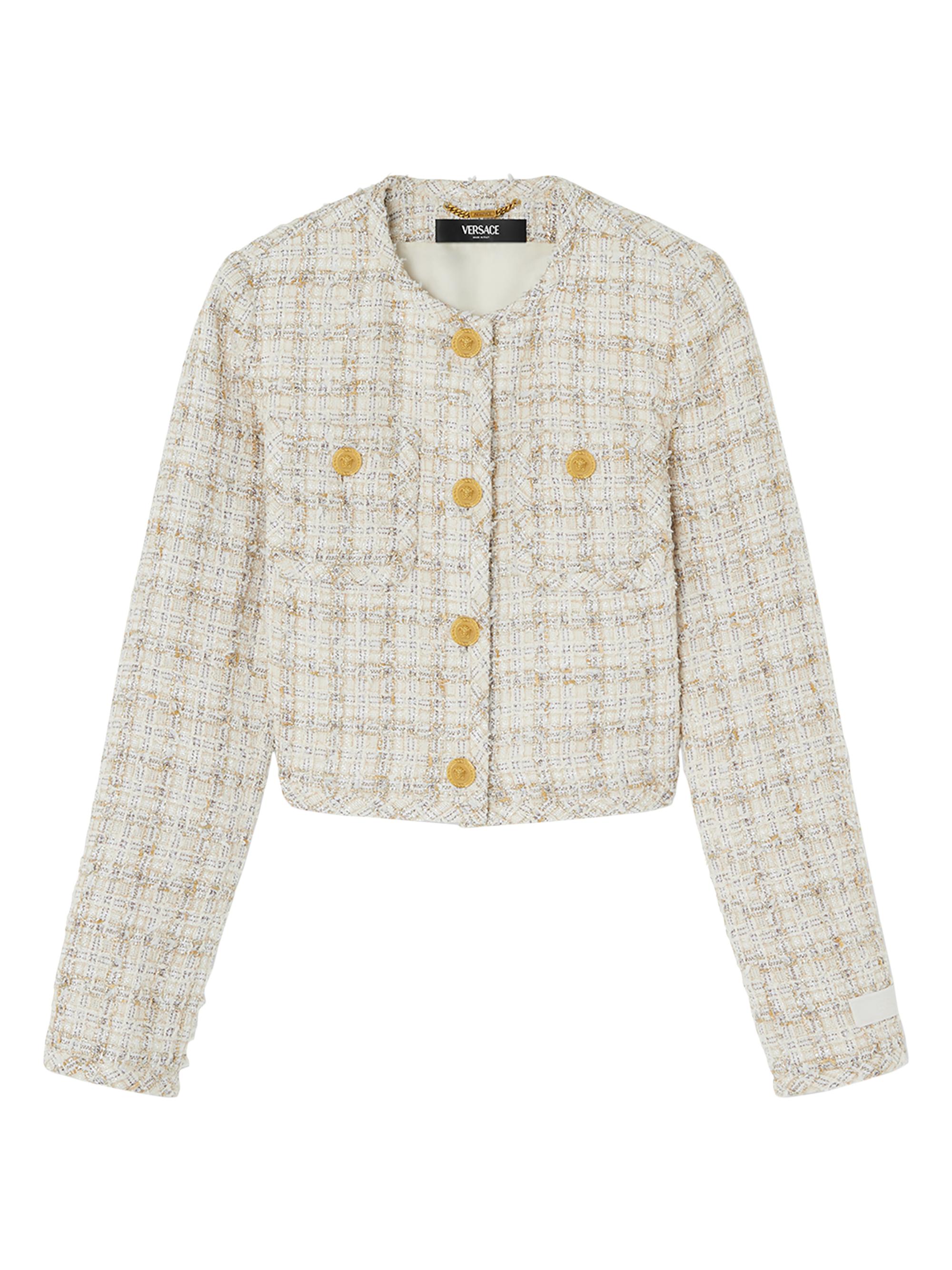 Versace Women's Cotton-Blend Tweed Boxy Jacket - Biscuit White