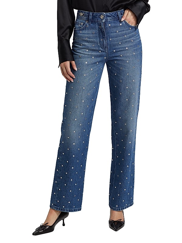 Shop Versace Embellished Straight-Leg Mid-Rise Jeans | Saks Shop Versace Embellished Straight-Leg Mid-Rise Jeans | Saks