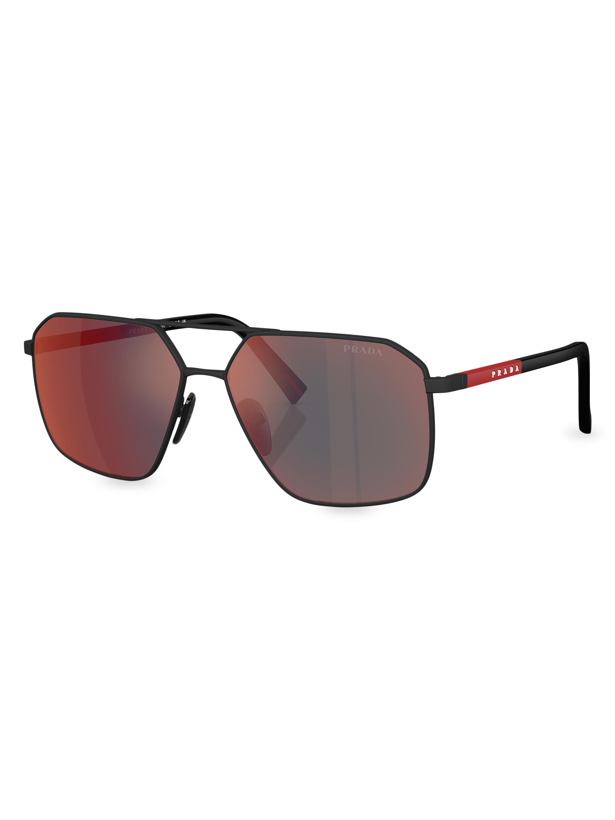 Prada Men's 60MM Aviator Sunglasses - Rubber Black