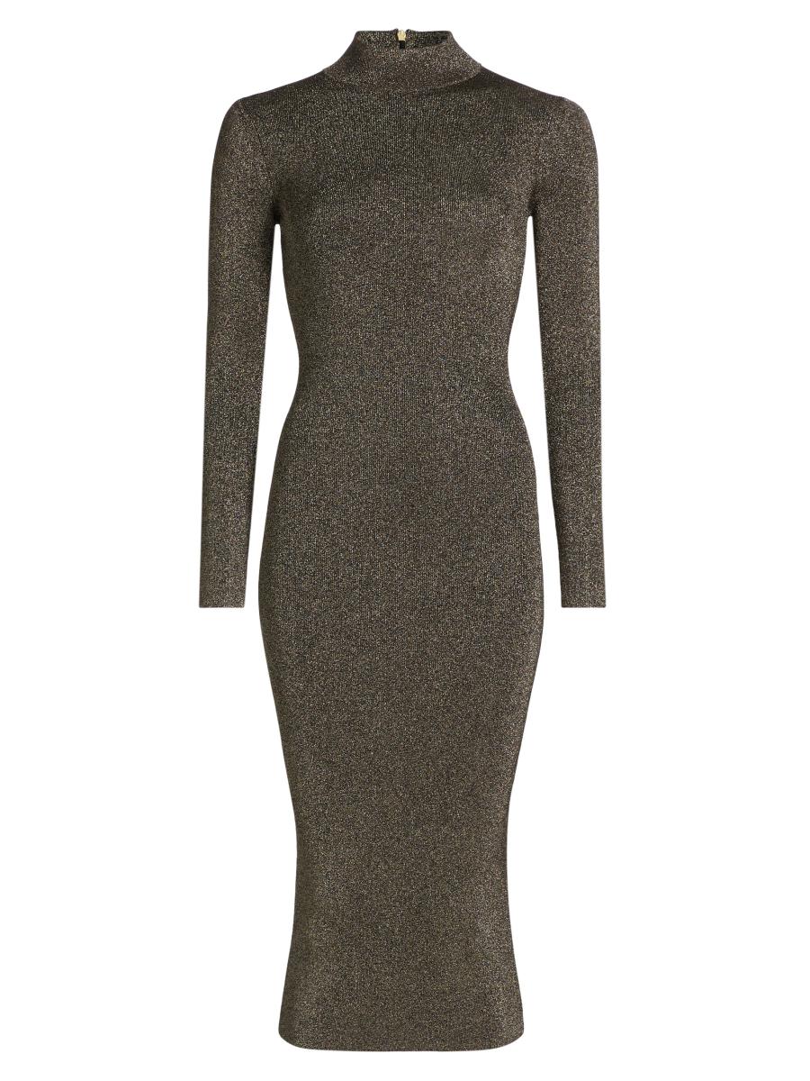 midi sheath dress with sleeves Adrianna Papell Mock Neck Ruched Maxi Dress