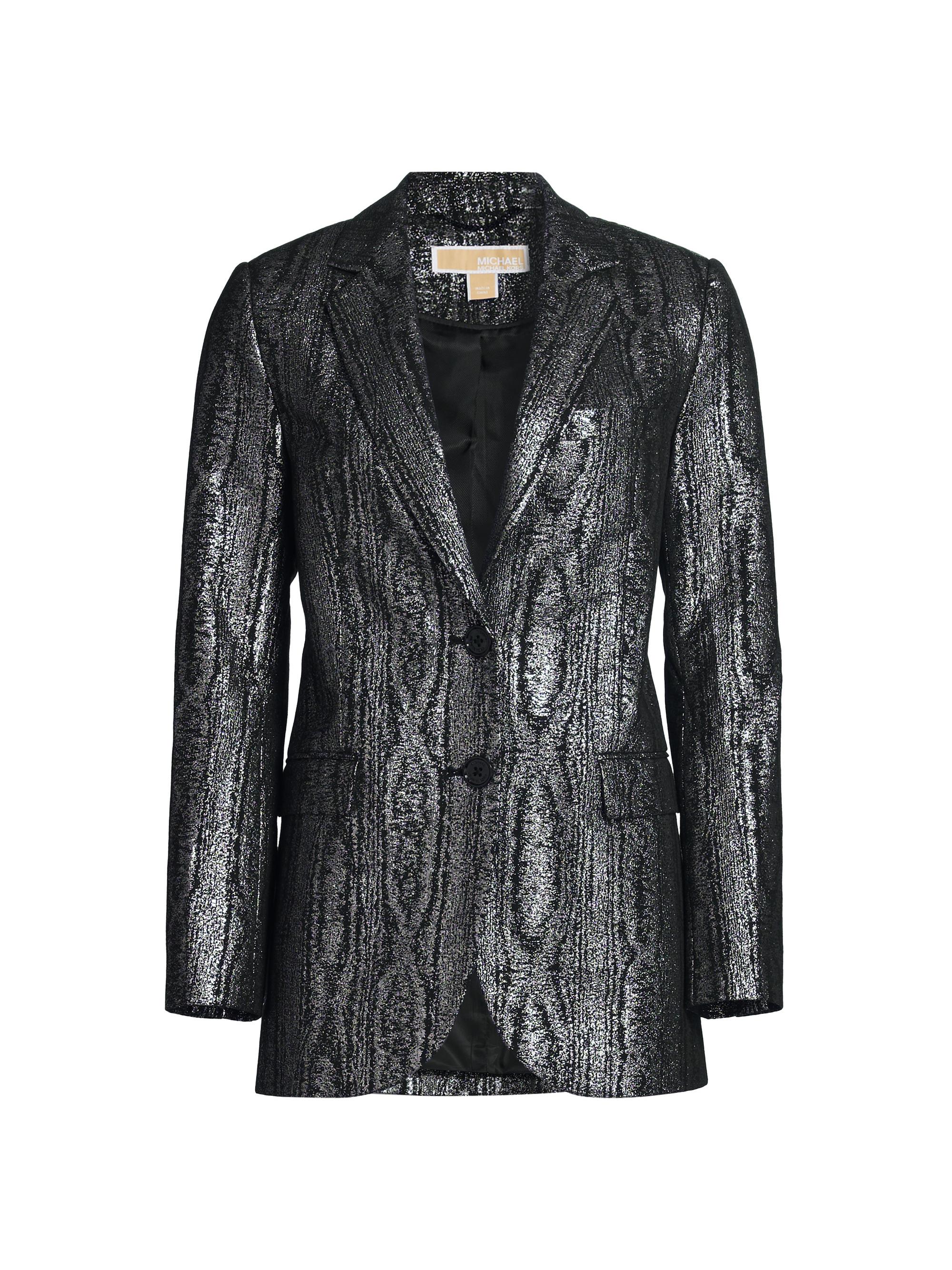MICHAEL Michael Kors Women's Mensy Metallic Tailored Blazer - Black Silver