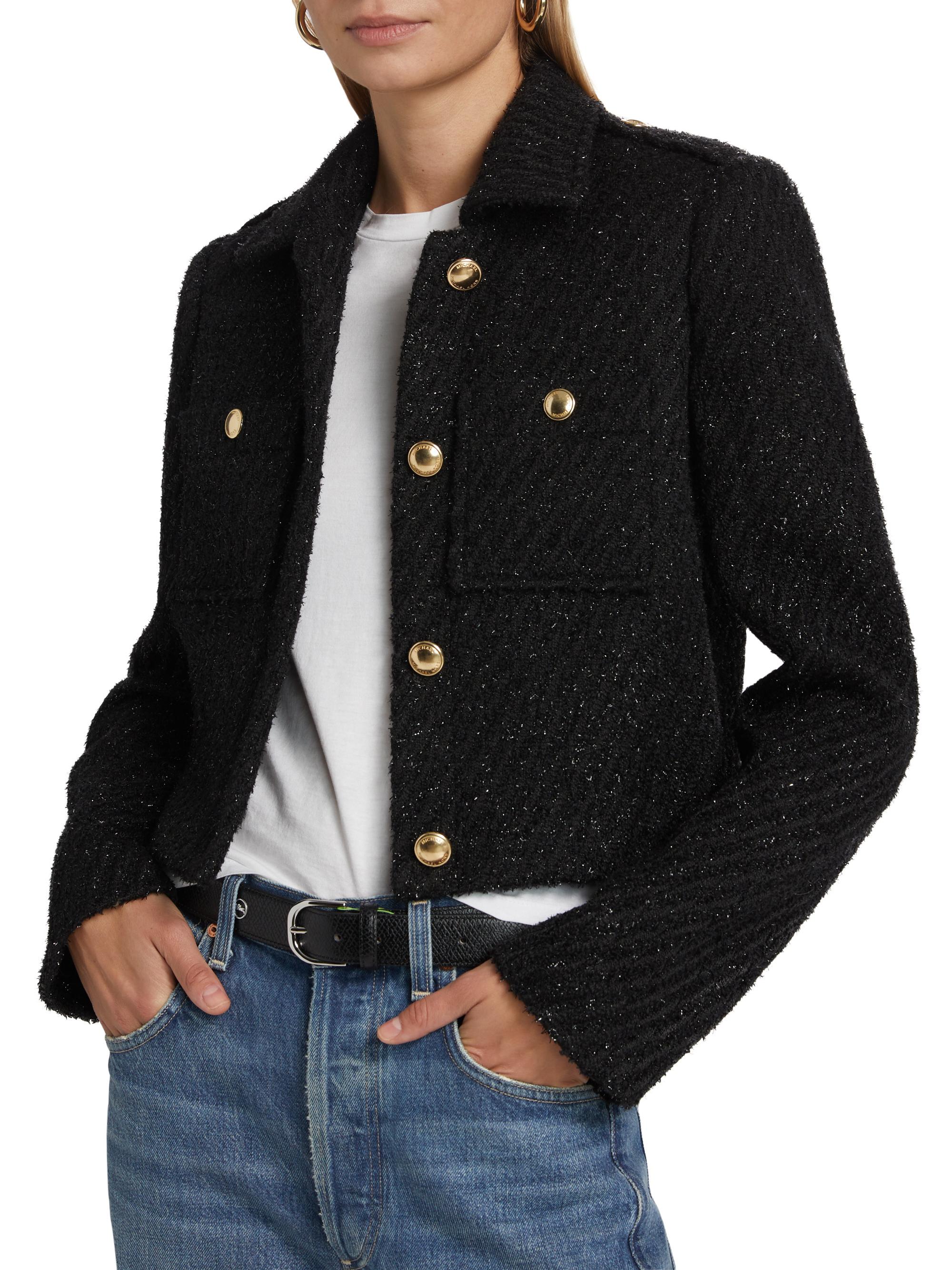 THE TOE TWEED JACKET ブラック MICHAEL Michael Kors Metallic Tweed Wool Jacket | Saks Fifth