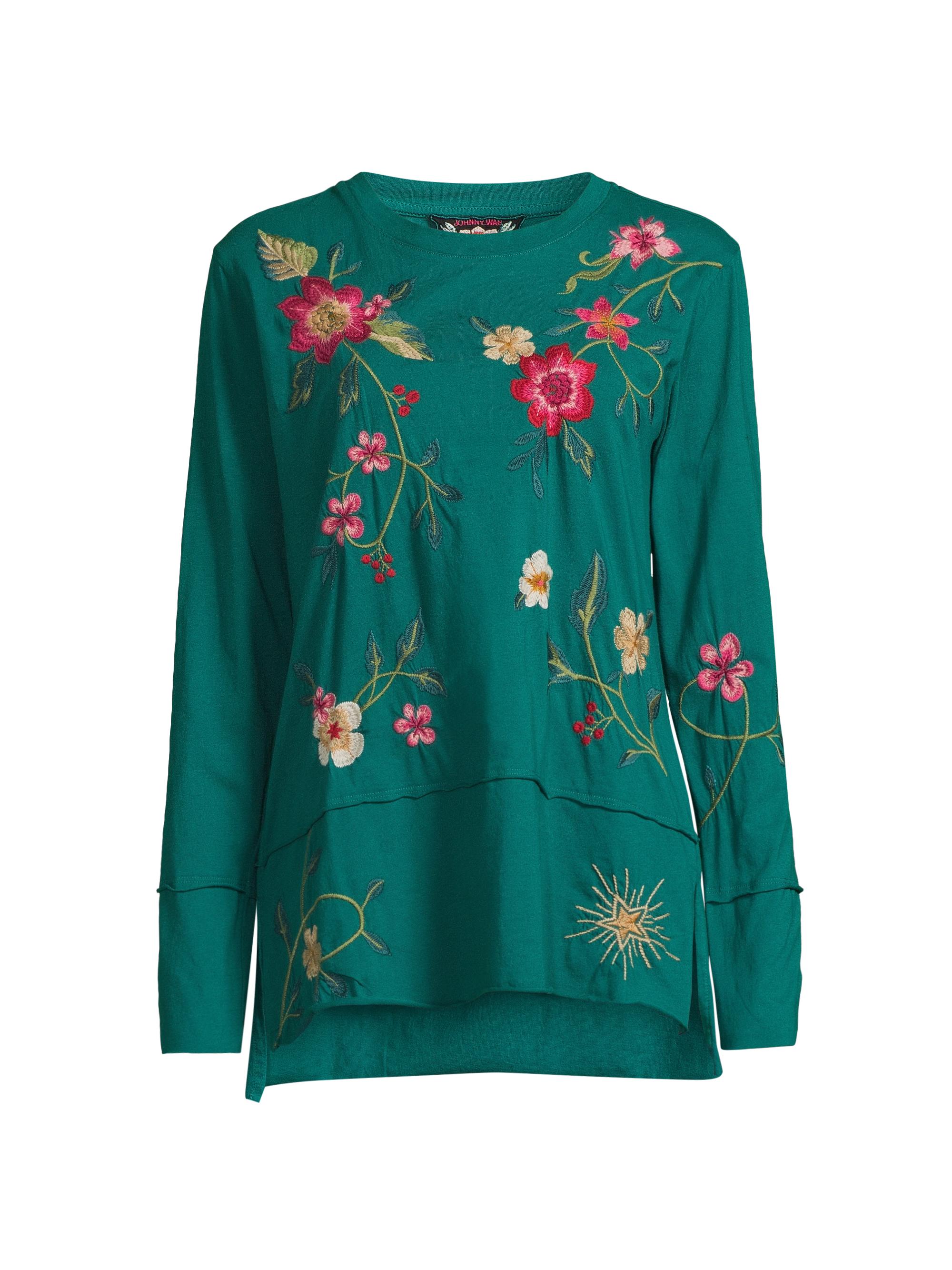 Johnny Was Women's Rhoda Floral Raw-Seam T-Shirt - Storm