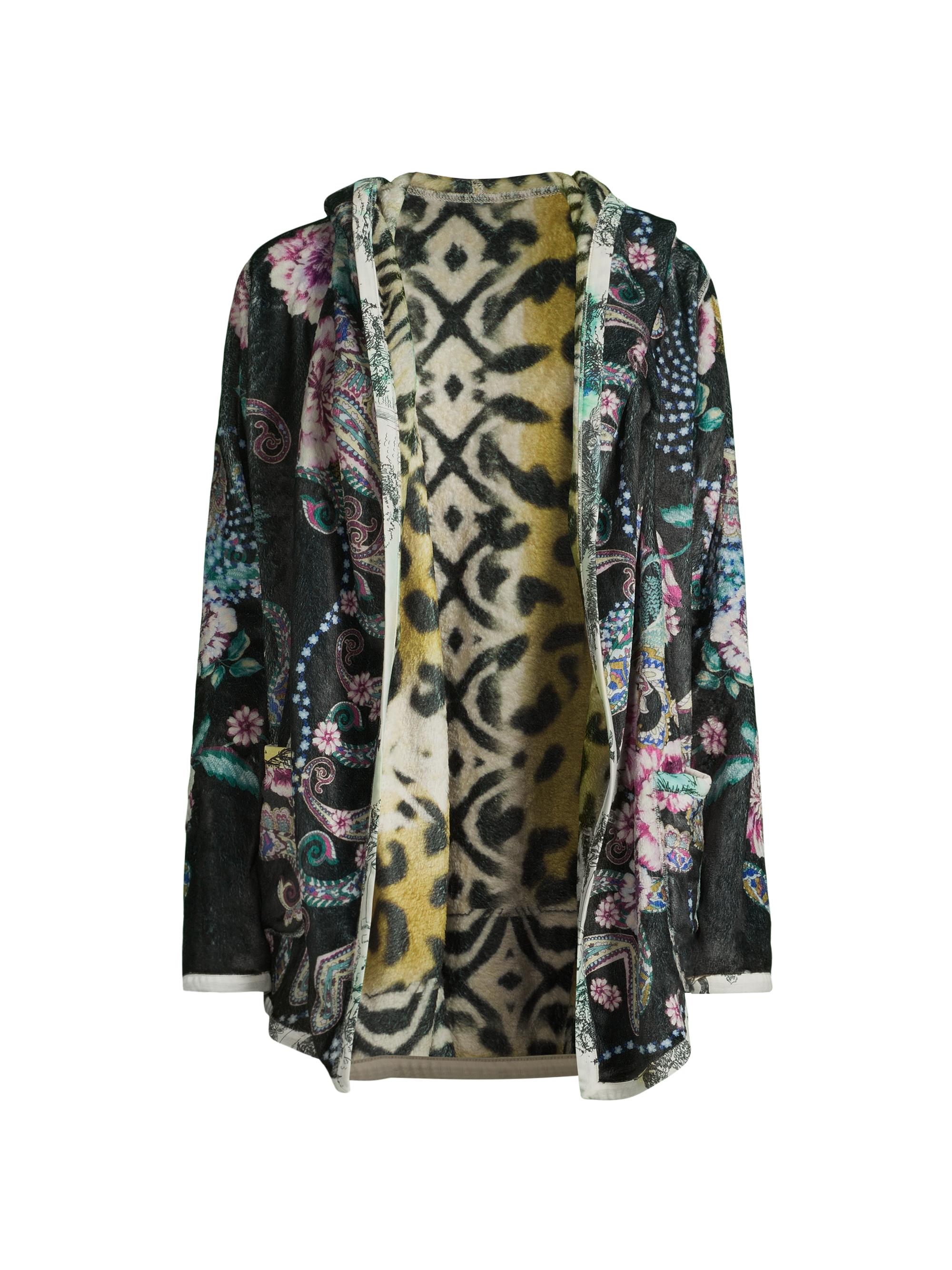 Johnny Was Women's Joan Printed Sherpa Reversible Hooded Jacket - Camino Serra