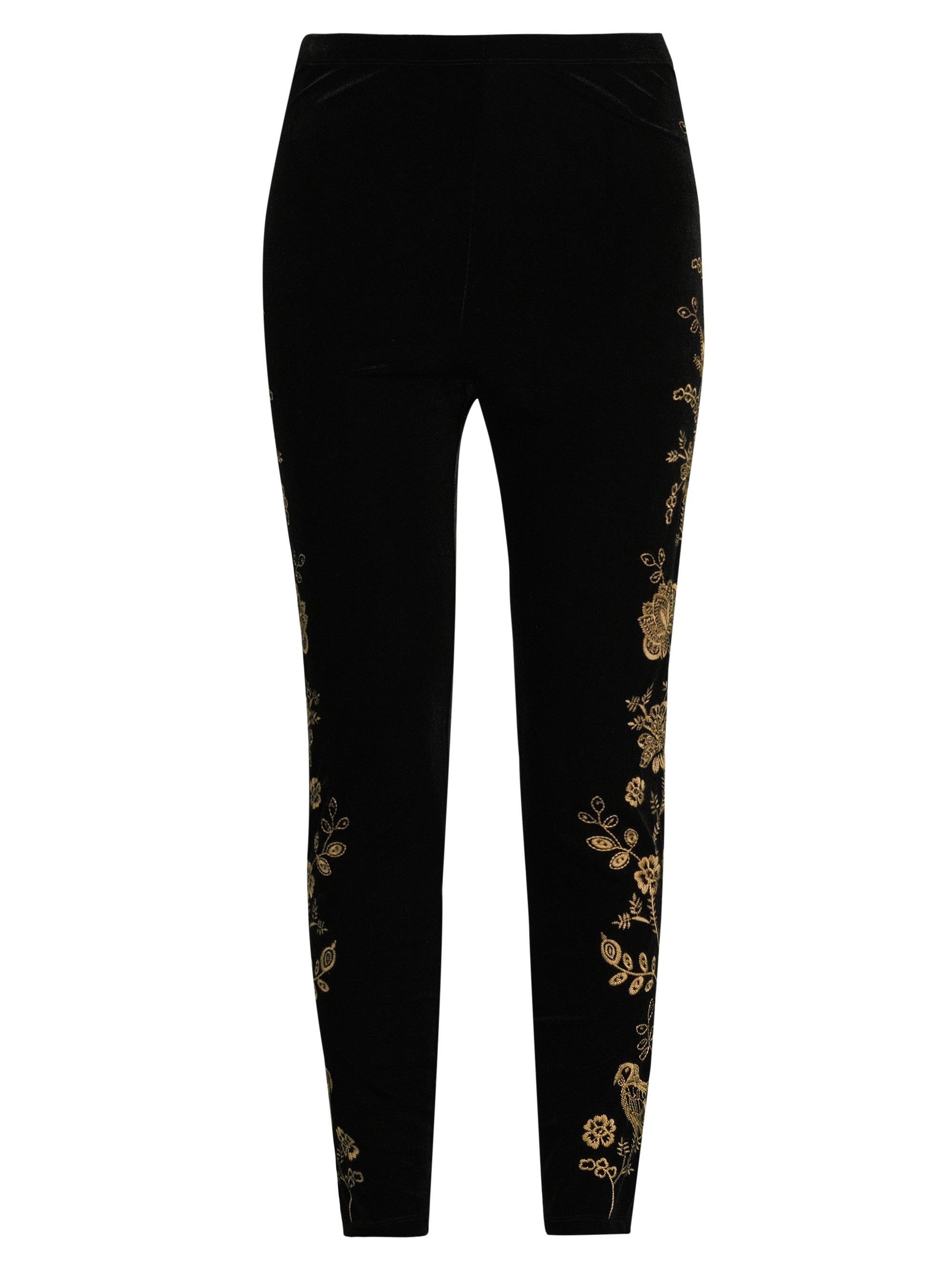 Johnny Was Women's Embroidered Stretch Velvet High-Rise Leggings - Black