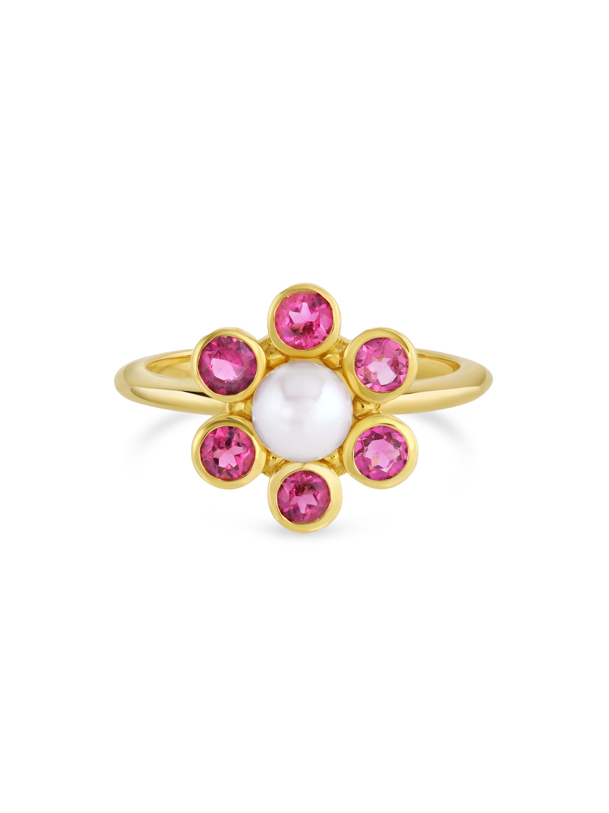 Mazahri Women's The Poets Pearly Flower 18K Yellow Gold, Pink Tourmaline & Akoya Pearl Ring - Pearl