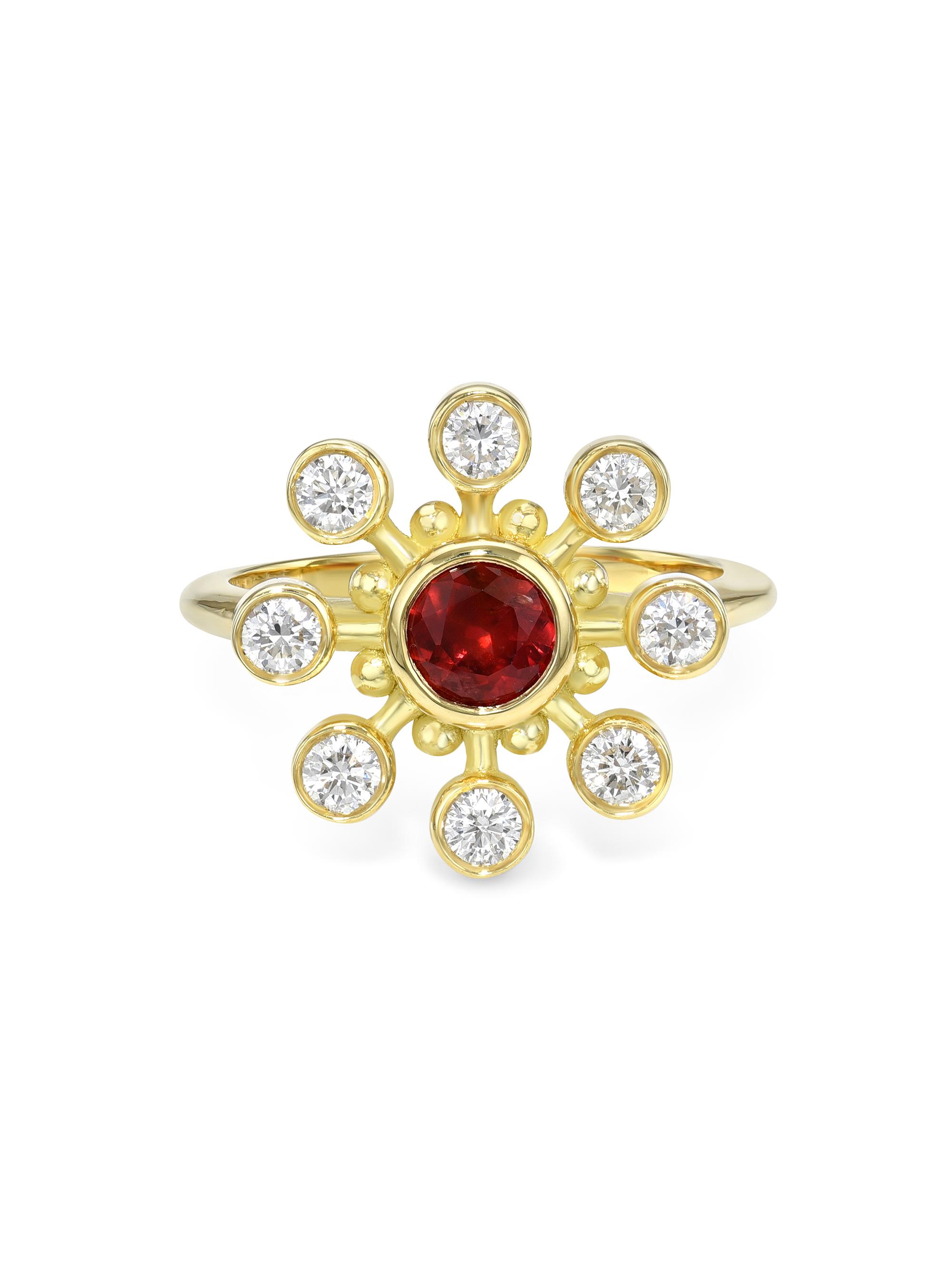 Mazahri Women's Tillya Tepe Flower Cosmos 18K Yellow Gold, Ruby & 0.48 TCW Diamond Ring - Ruby