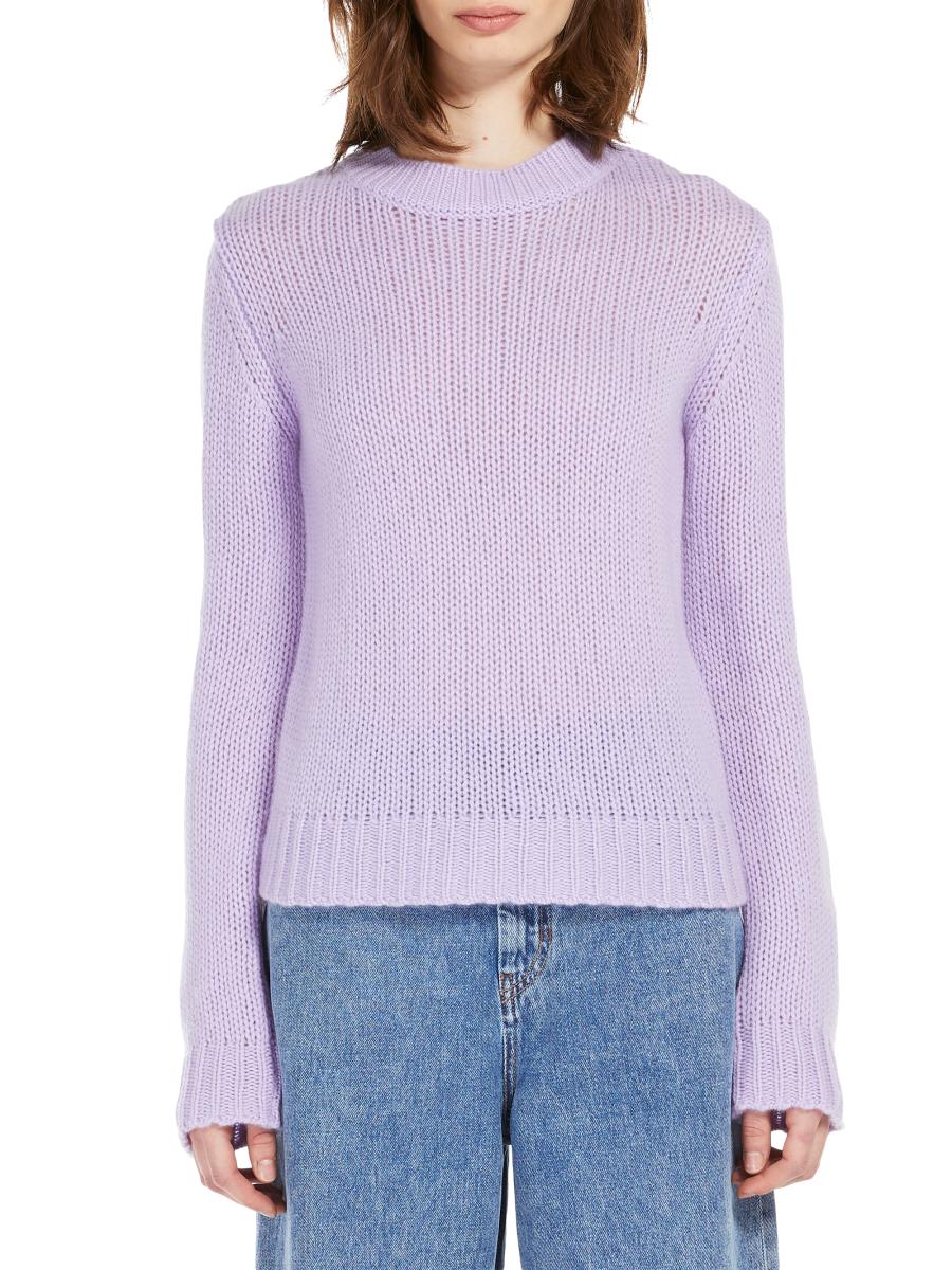 【送料&関税込】Max Mara Embellished Crewneck Long-sleeved D Jacquard-patterned cotton sweater, biscuit | Weekend Max Mara