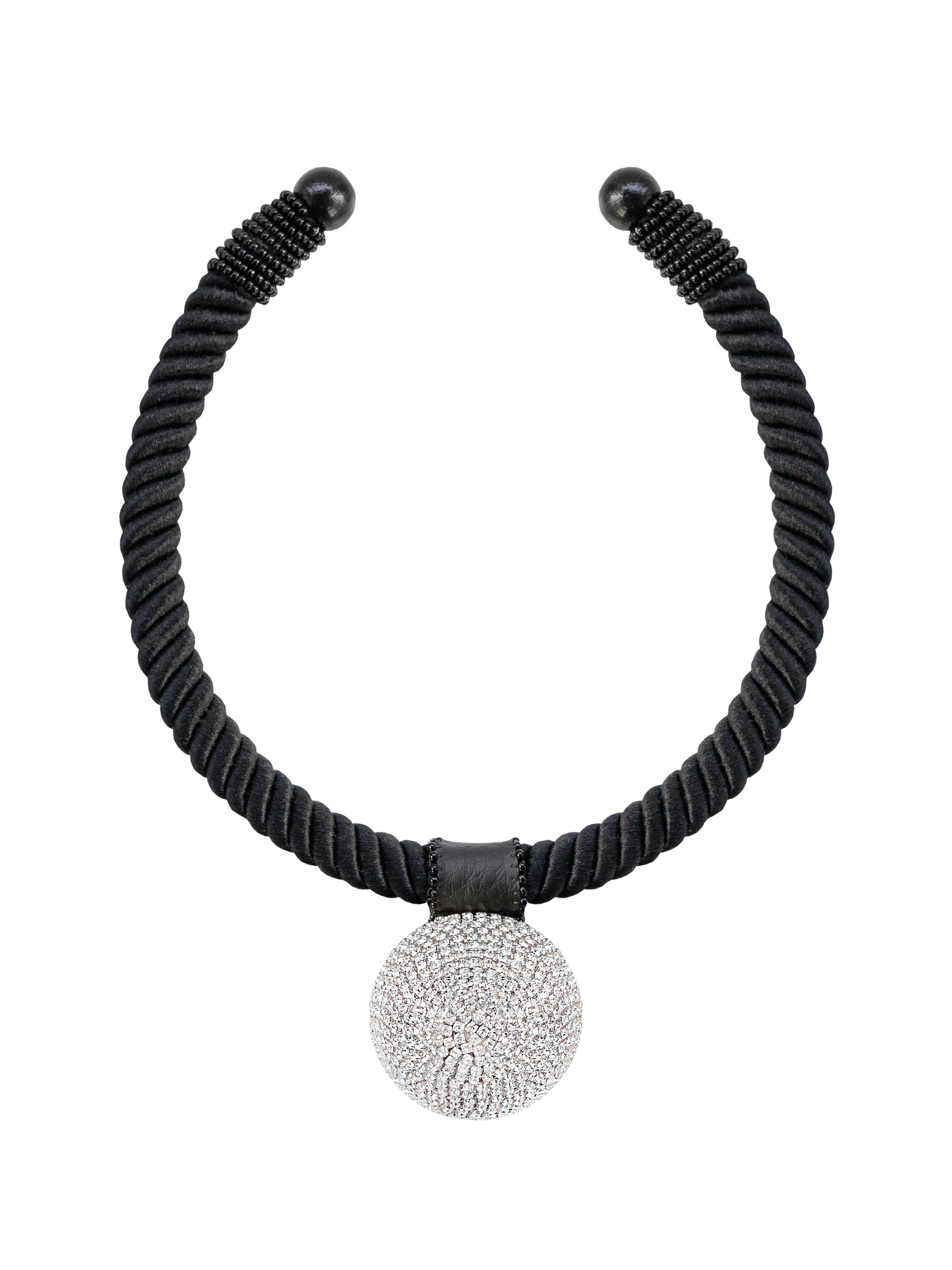 Saulé Women's Étoile Gaia Glam Rhinestone, Cotton & Wood Choker Necklace - Silver Sheer
