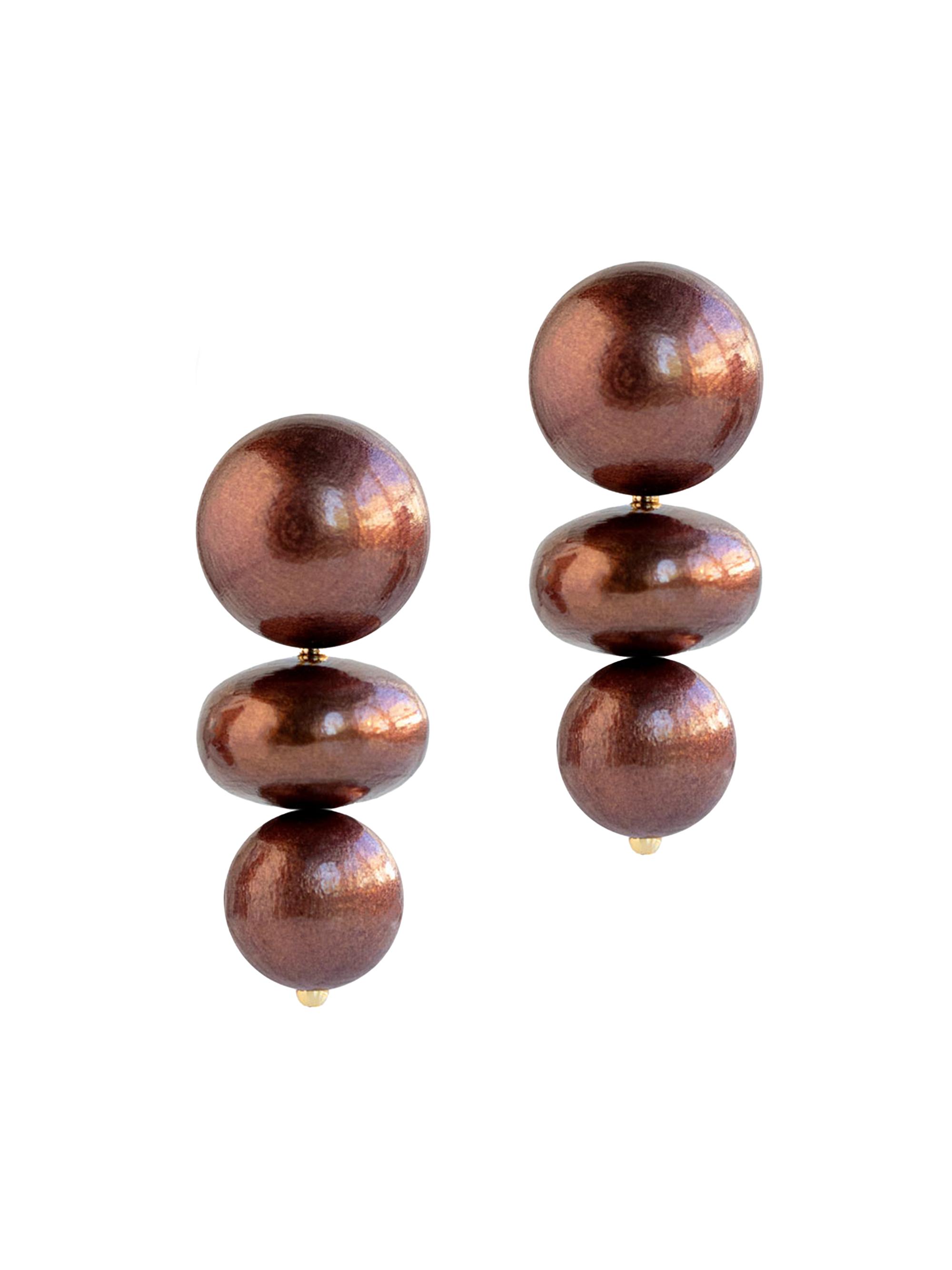Saulé Women's La Dolce Vita Nola Wood Triple-Drop Earrings - Chocolate Cherry