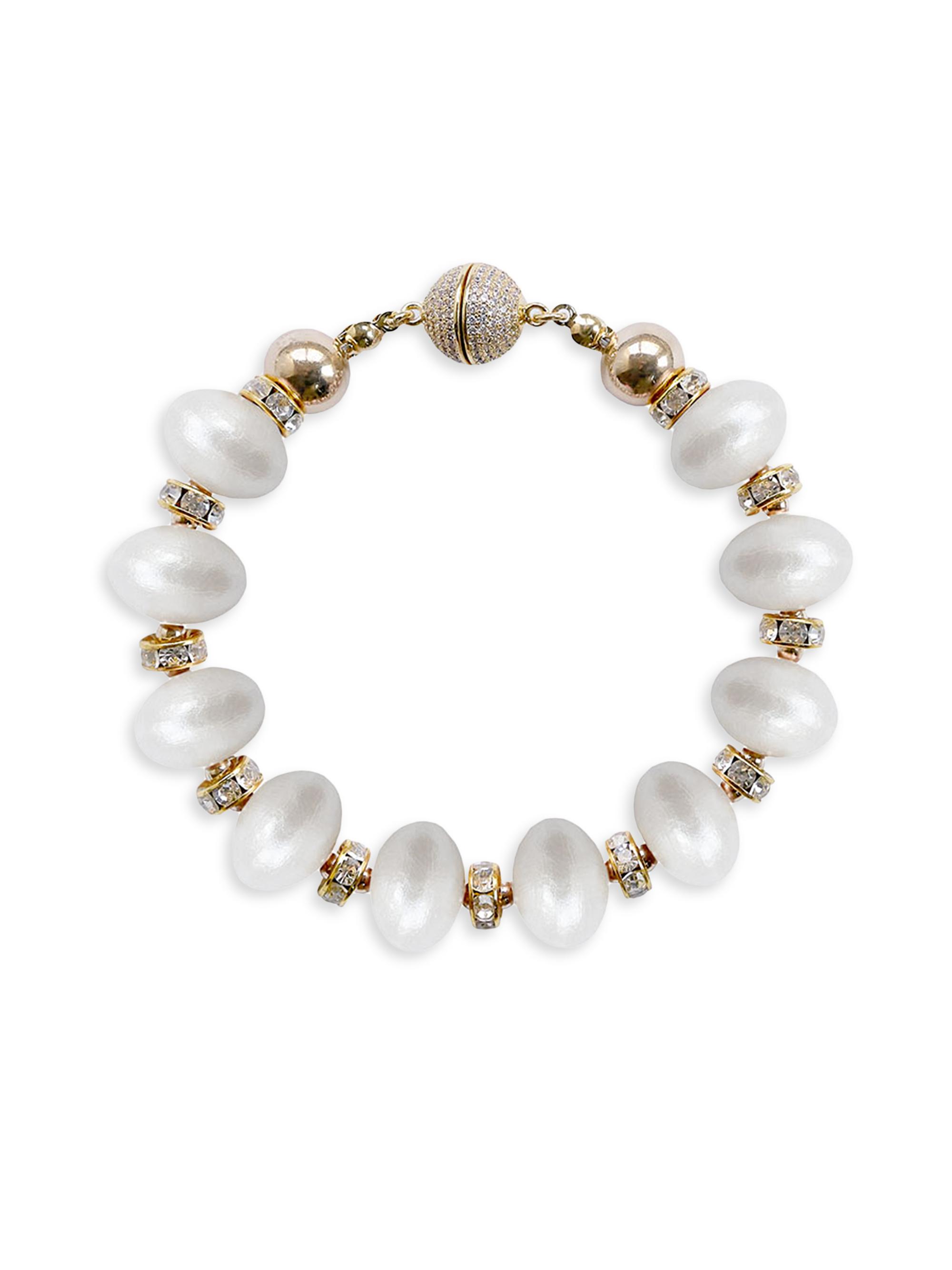 Saulé Women's La Dolce Vita Mika 18K-Gold-Plated, Crystal, Silver Hematite & Wood Bracelet - White Heron