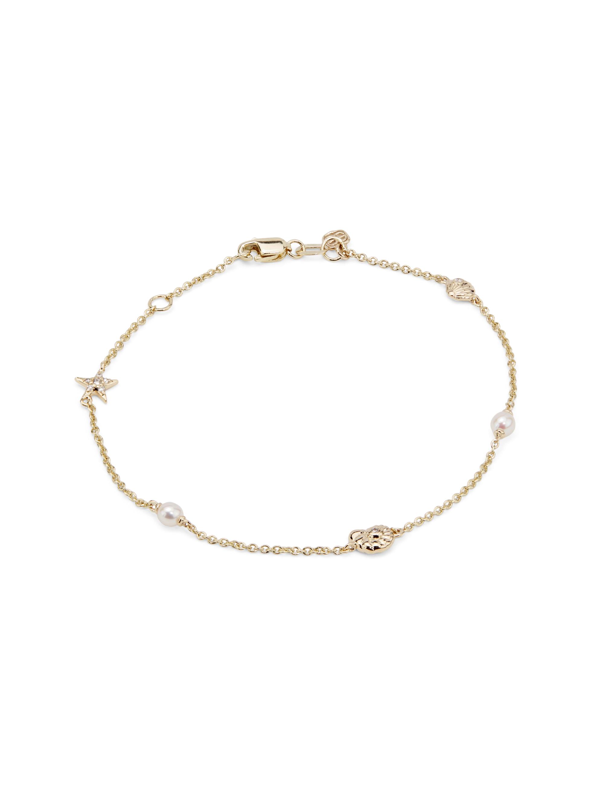 Sydney Evan Women's 14K Yellow Gold, Cultured Freshwater Pearl & 0.03 TCW Diamond Sea Charm Bracelet - Yellow Gold