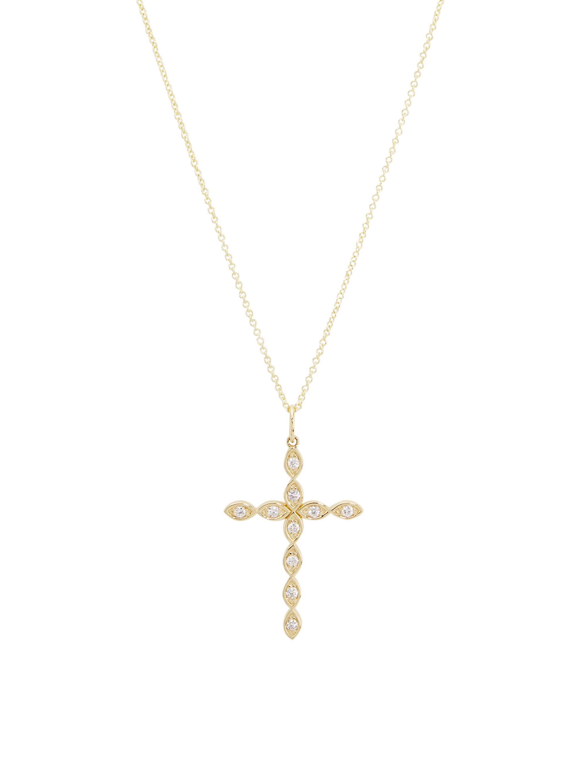 Sydney Evan Women's 14K Yellow Gold & 0.15 TCW Diamond Marquise Cross Pendant Necklace - Yellow Gold