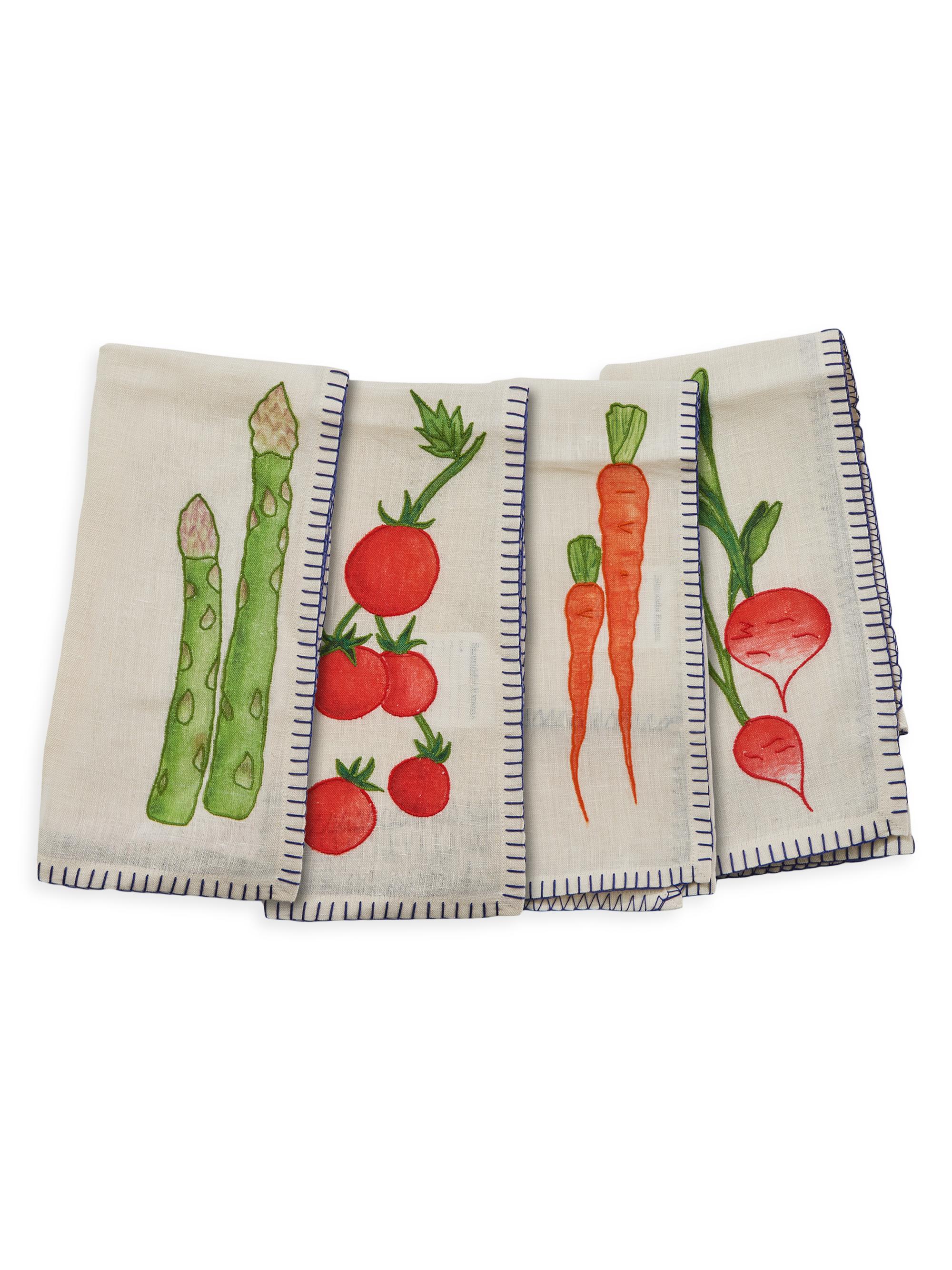 Misette Still Life 4-Piece Embroidered Linen Napkin Set - Blue