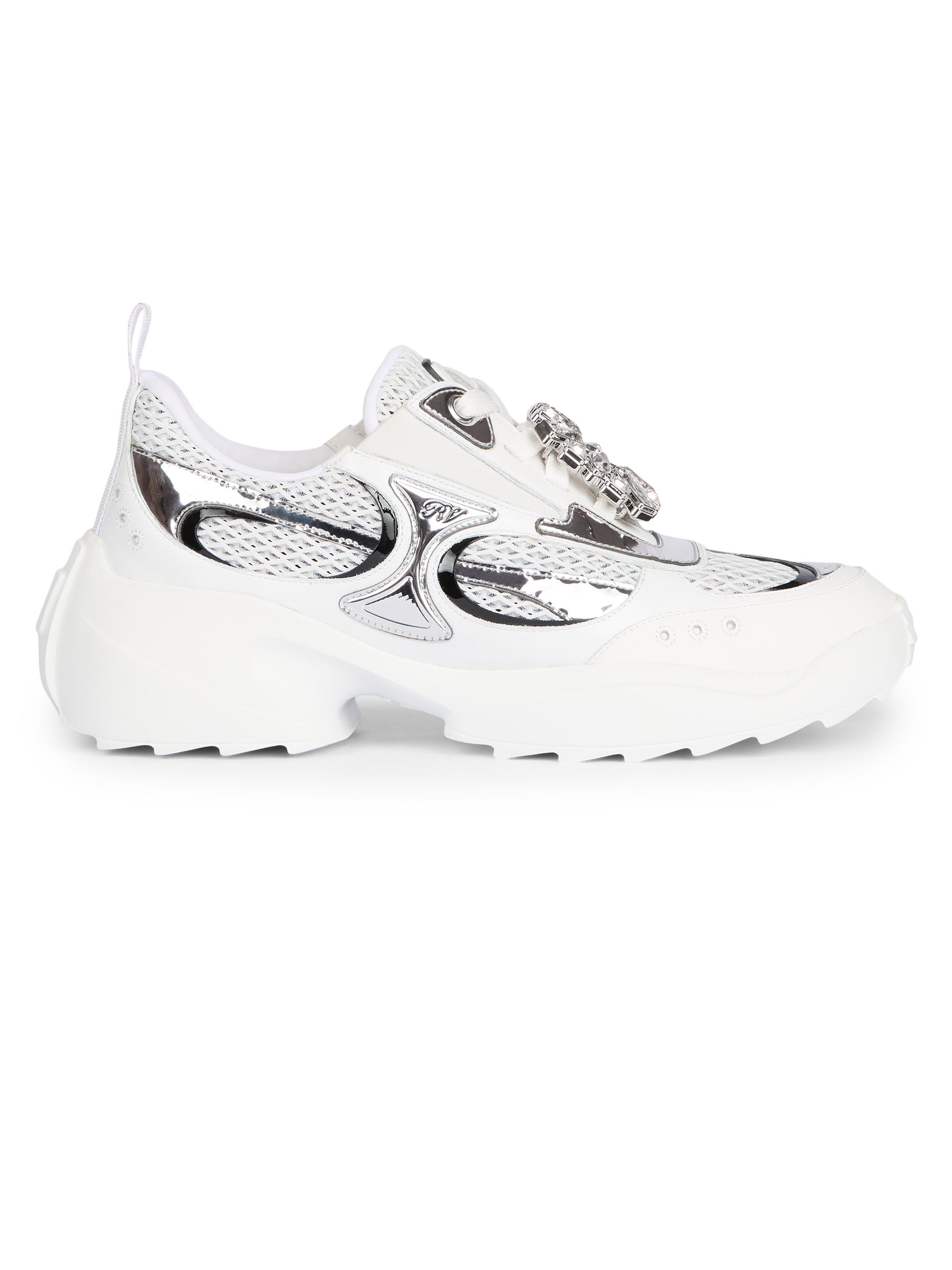 Roger Vivier Women's Motor Run Strass Tech Neoprene Sneakers - Bianco Nero