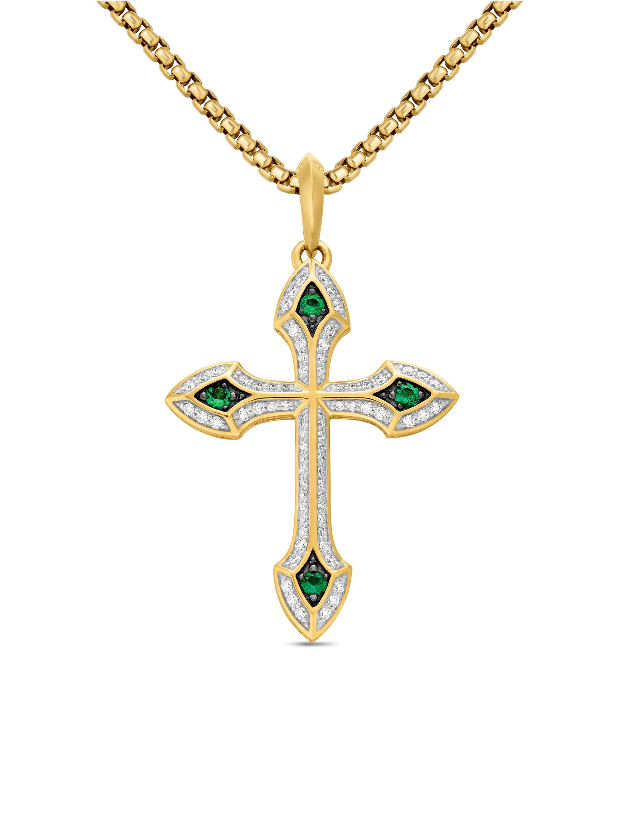 David Yurman Men's Gothic Cross Amulet in 18K Yellow Gold - Emerald