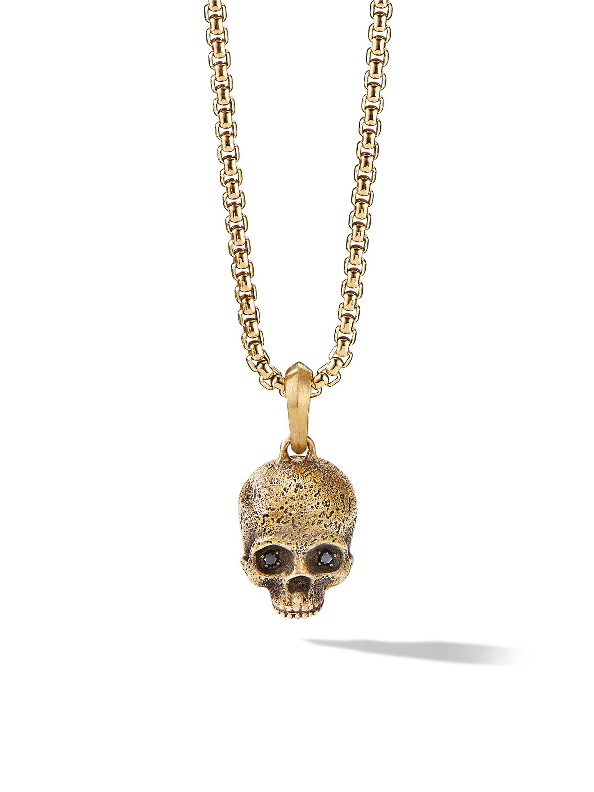 David Yurman Men's Memento Mori Skull Amulet in 18K Yellow Gold with Pave Black Diamonds, 18MM - Black Diamond