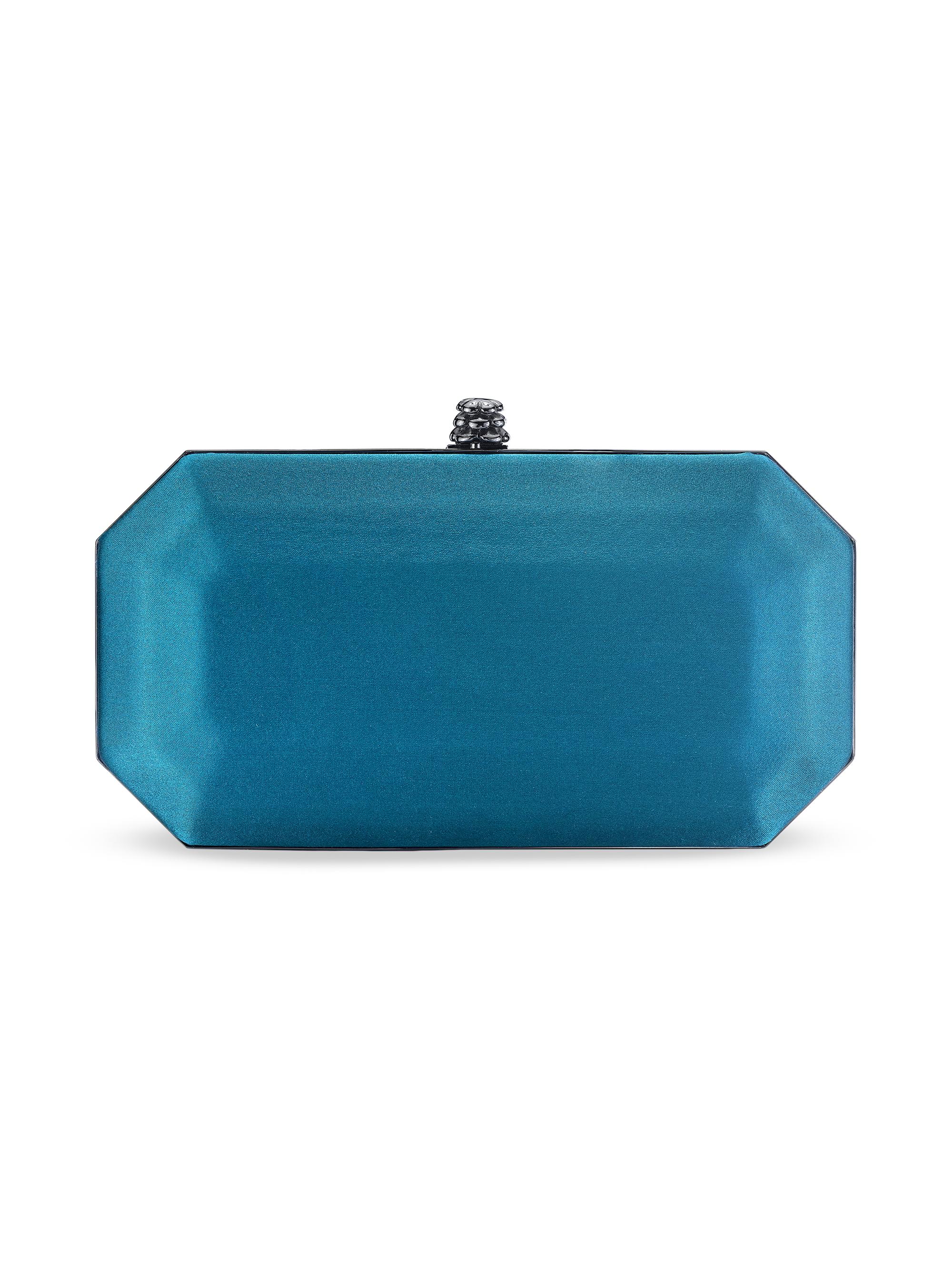 Tyler Ellis Women's Perry Clutch Small in Satin with Gunmetal Hardware - Blue