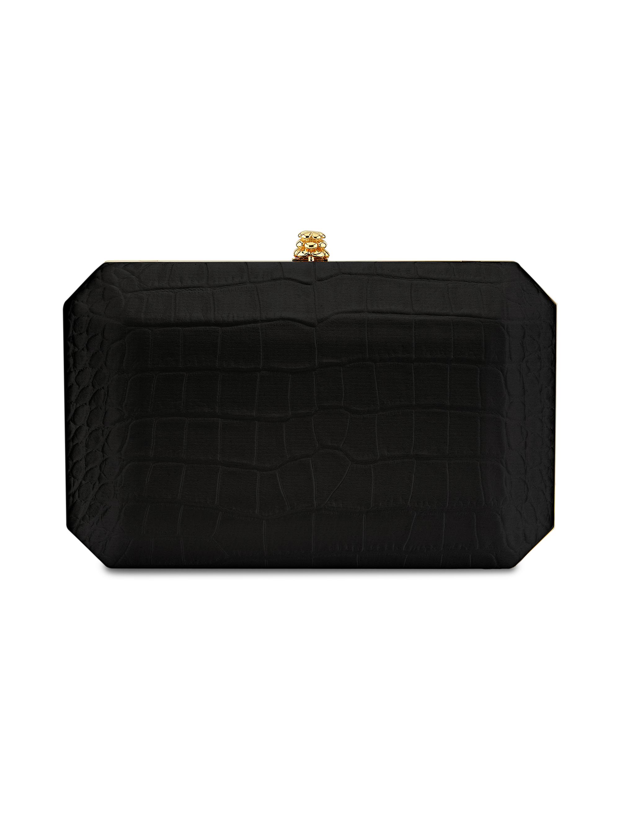 Tyler Ellis Women's Lily Clutch in Stamped Satin with Gold Hardware - Black Diamond