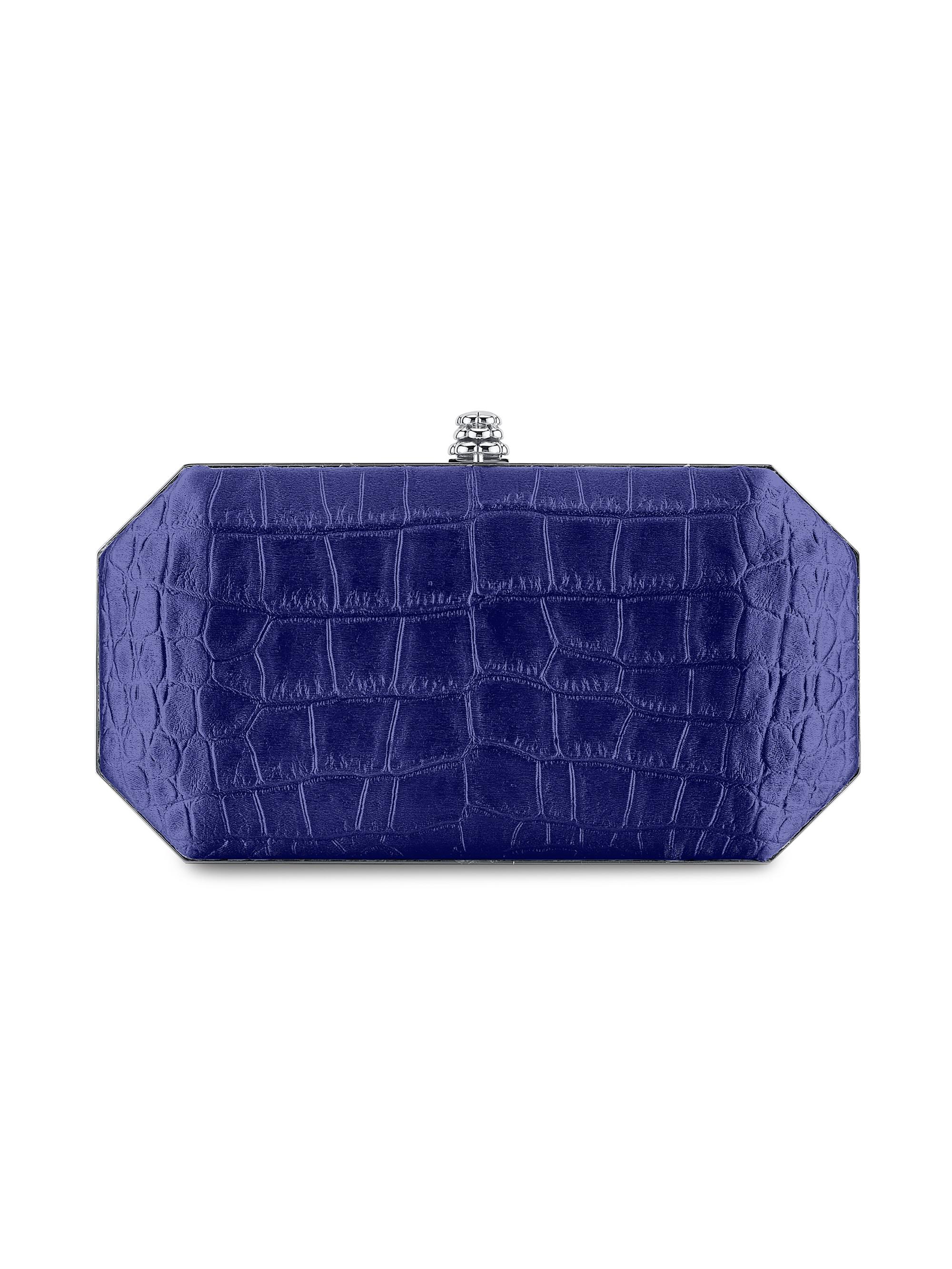 Tyler Ellis Women's Perry Clutch in Stamped Satin with Silver Hardware - Blue