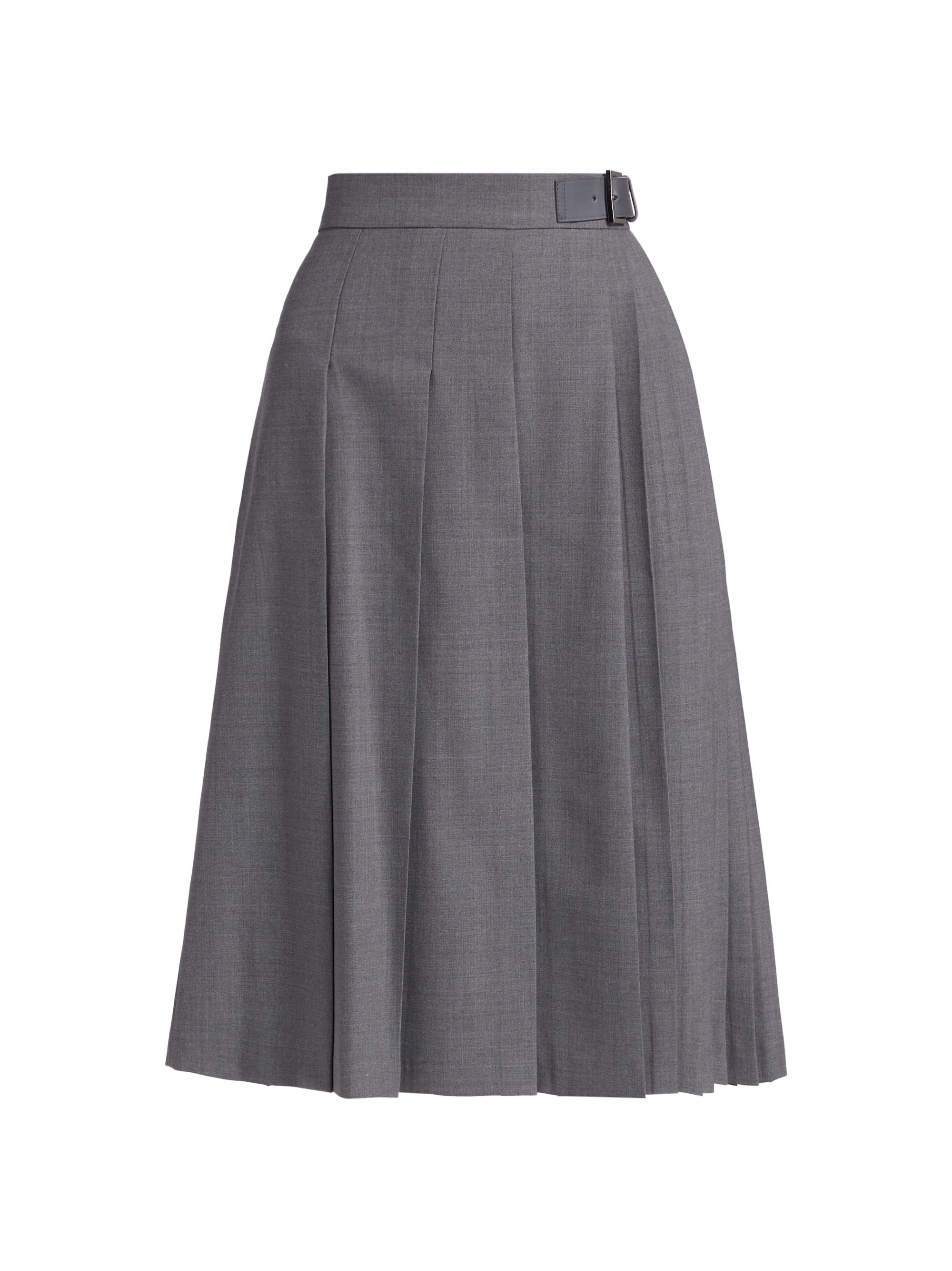 Max Mara Studio Women's Estella Stretch Virgin Wool Pleated Midi-Skirt - Medium Grey