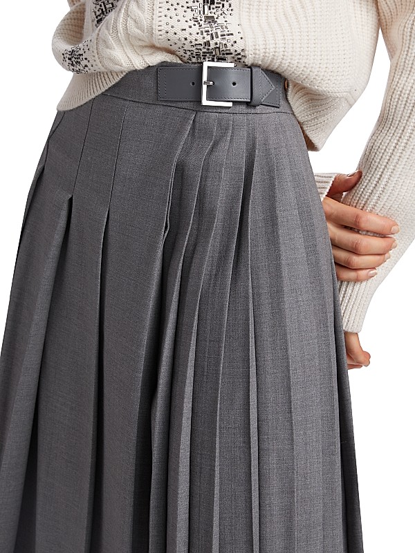 pleated wool midi skirt in orange 1339# pleated wool midi skirt in orange 1339#
