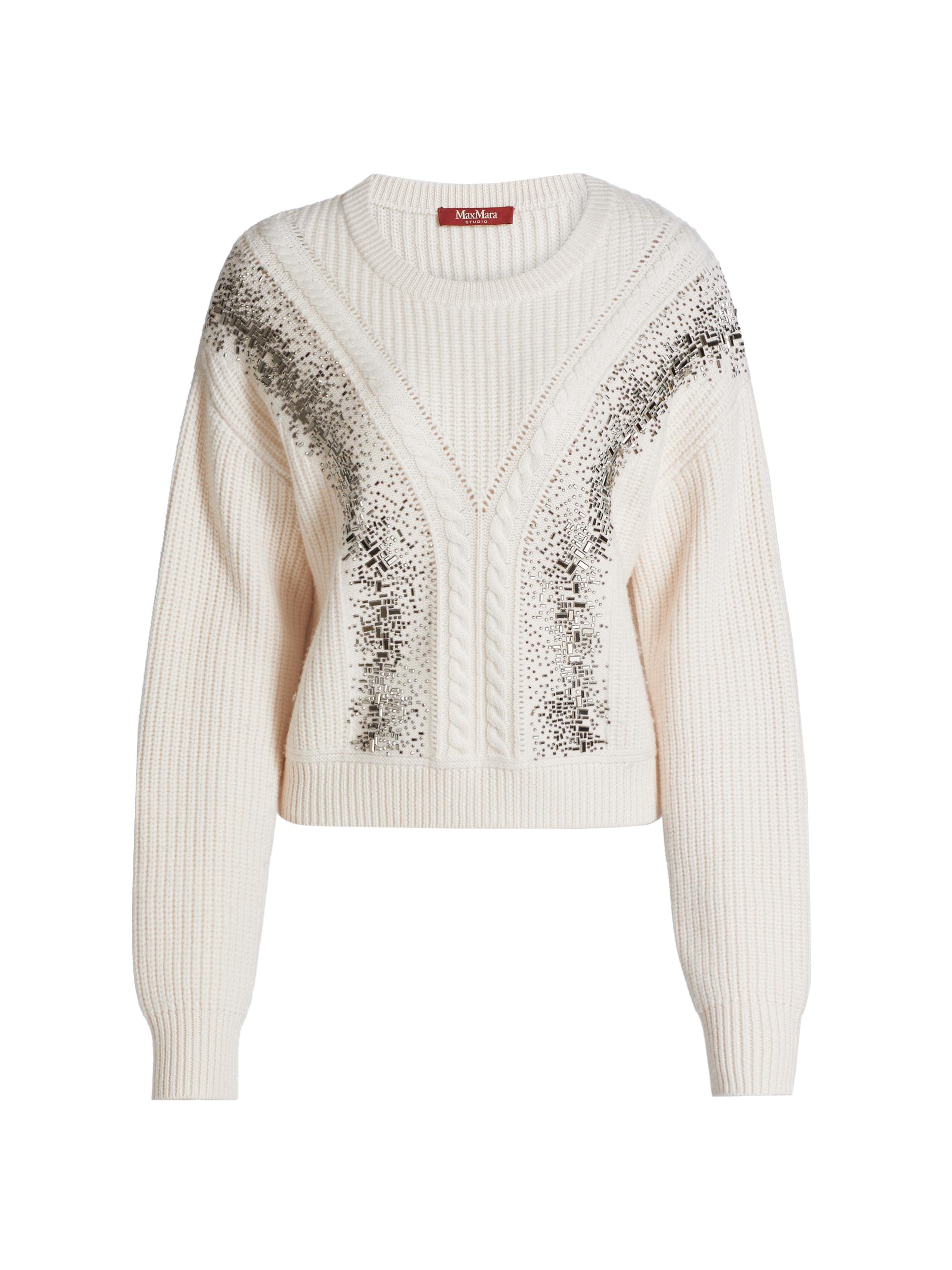 Max Mara Studio Women's Lessy Embellished Rib-Knit Wool Sweater - Albino