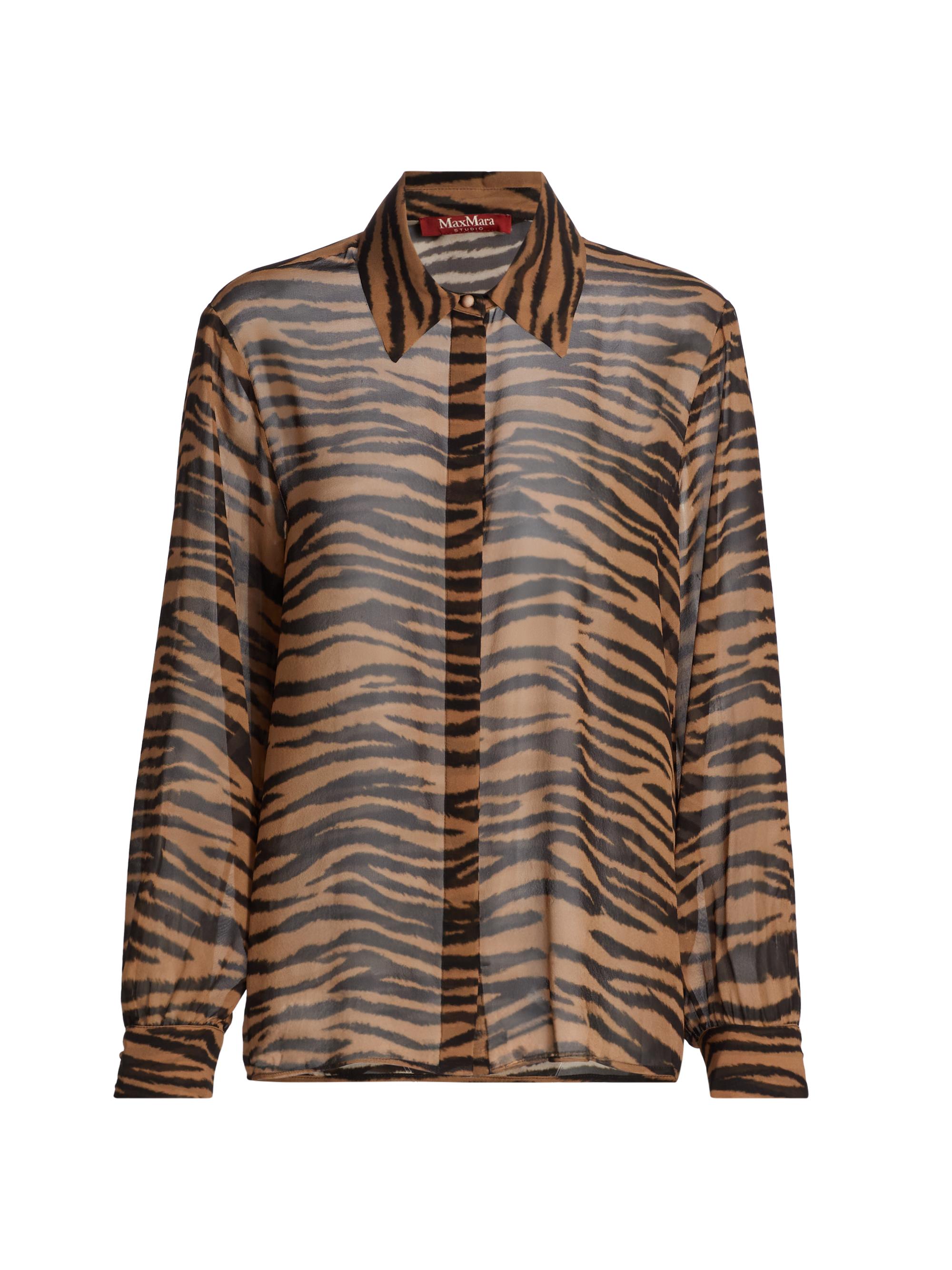 Max Mara Studio Women's Valzer Tiger-Printed Silk Long-Sleeve Shirt - Black