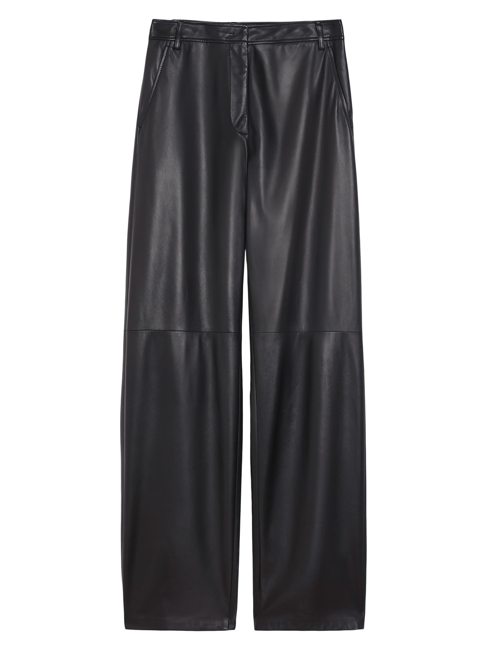 Max Mara Studio Women's Zante Leather High-Rise Straight-Leg Pants - Black
