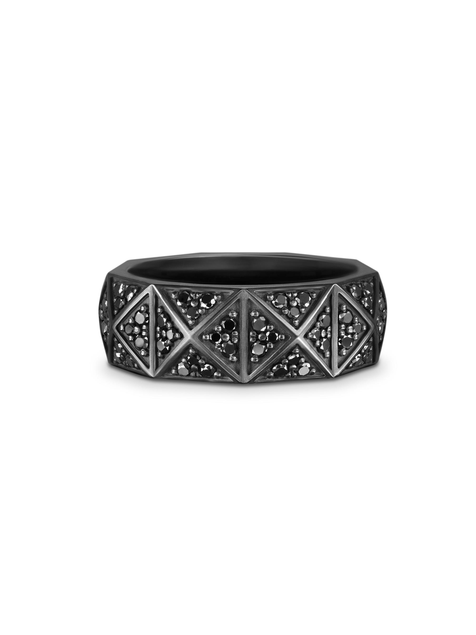 David Yurman Men's Pyramid Band Ring in Black Titanium - Black Diamond