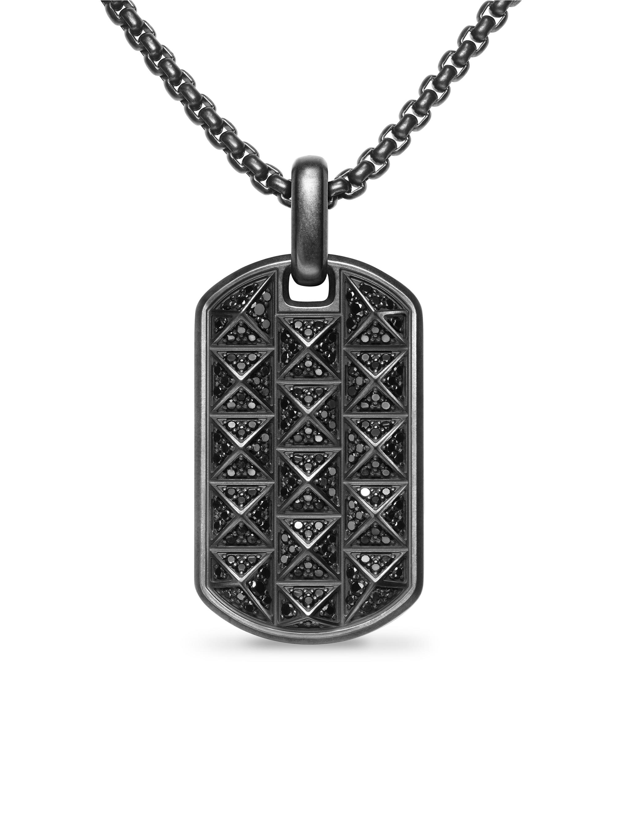 David Yurman Men's Pyramid Tag in Black Titanium with Black Diamonds, 35MM - Black Diamond