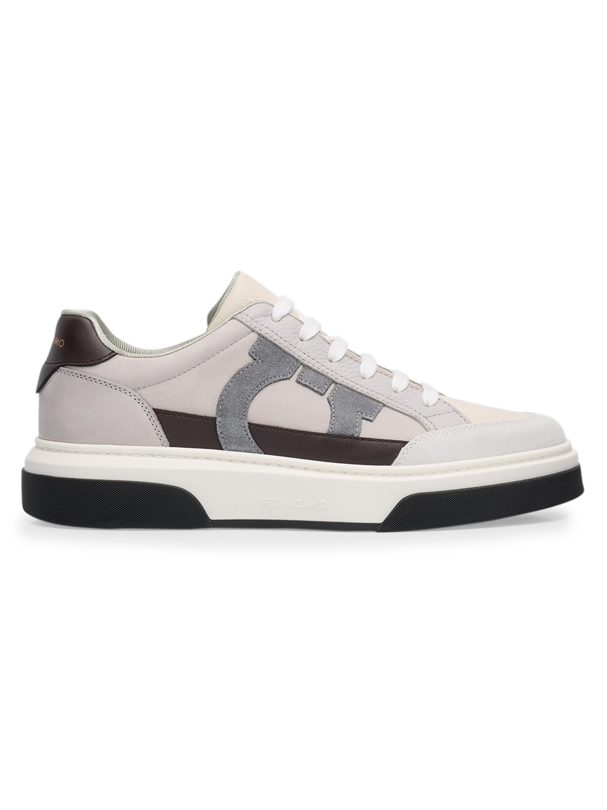 FERRAGAMO Men's Cassina Gancini Leather Low-Top Sneakers - Bianco
