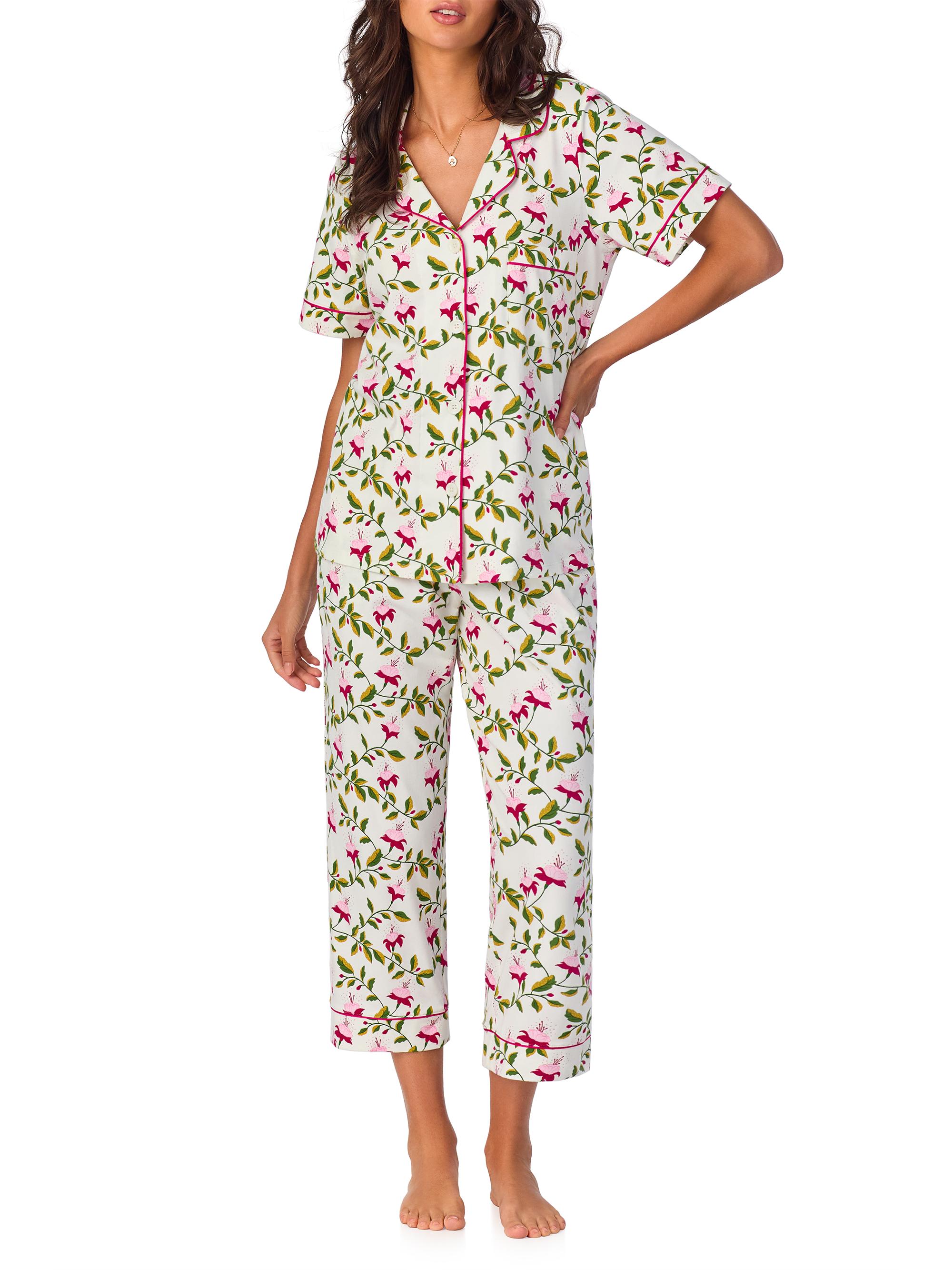 BedHead Pajamas Women's Floral Cropped 2-Piece Short-Sleeve Pajama Set - Dancing Fuchsias