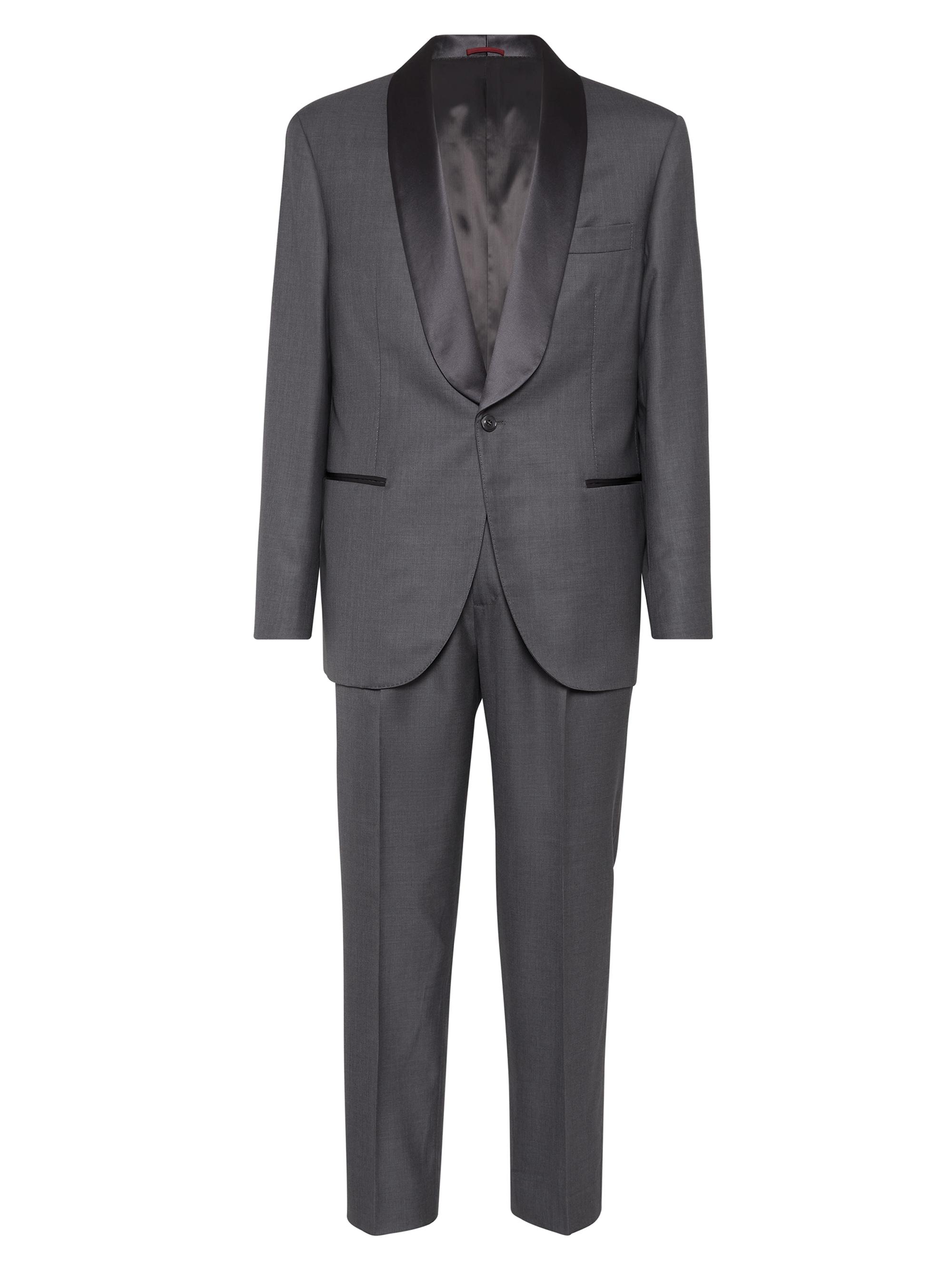 Brunello Cucinelli Men's Tuxedo with Shawl Lapel Jacket and Pleated Trousers - Grey
