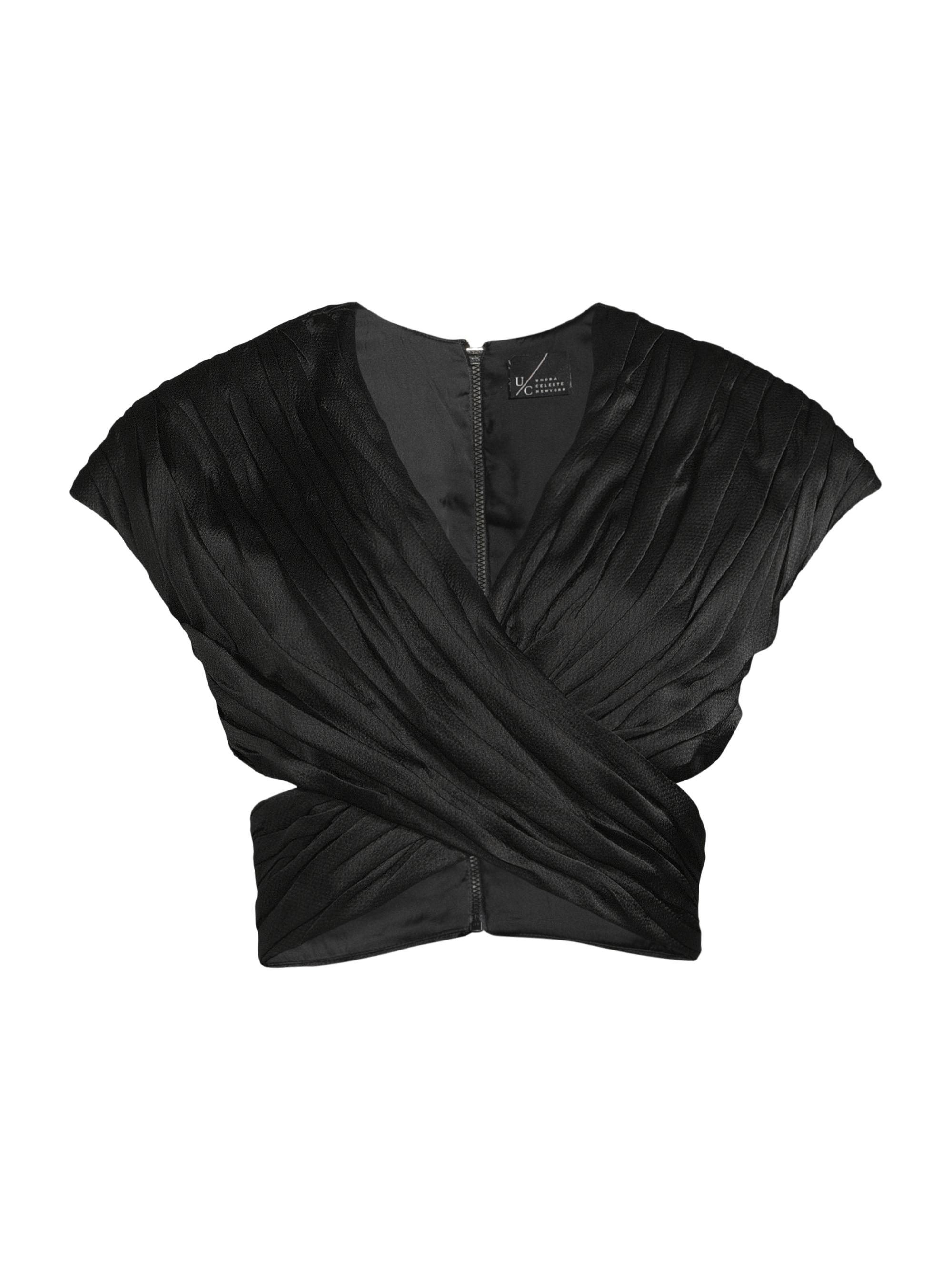 Undra Celeste Women's Satin Ruched Crossover Crop Top - Black