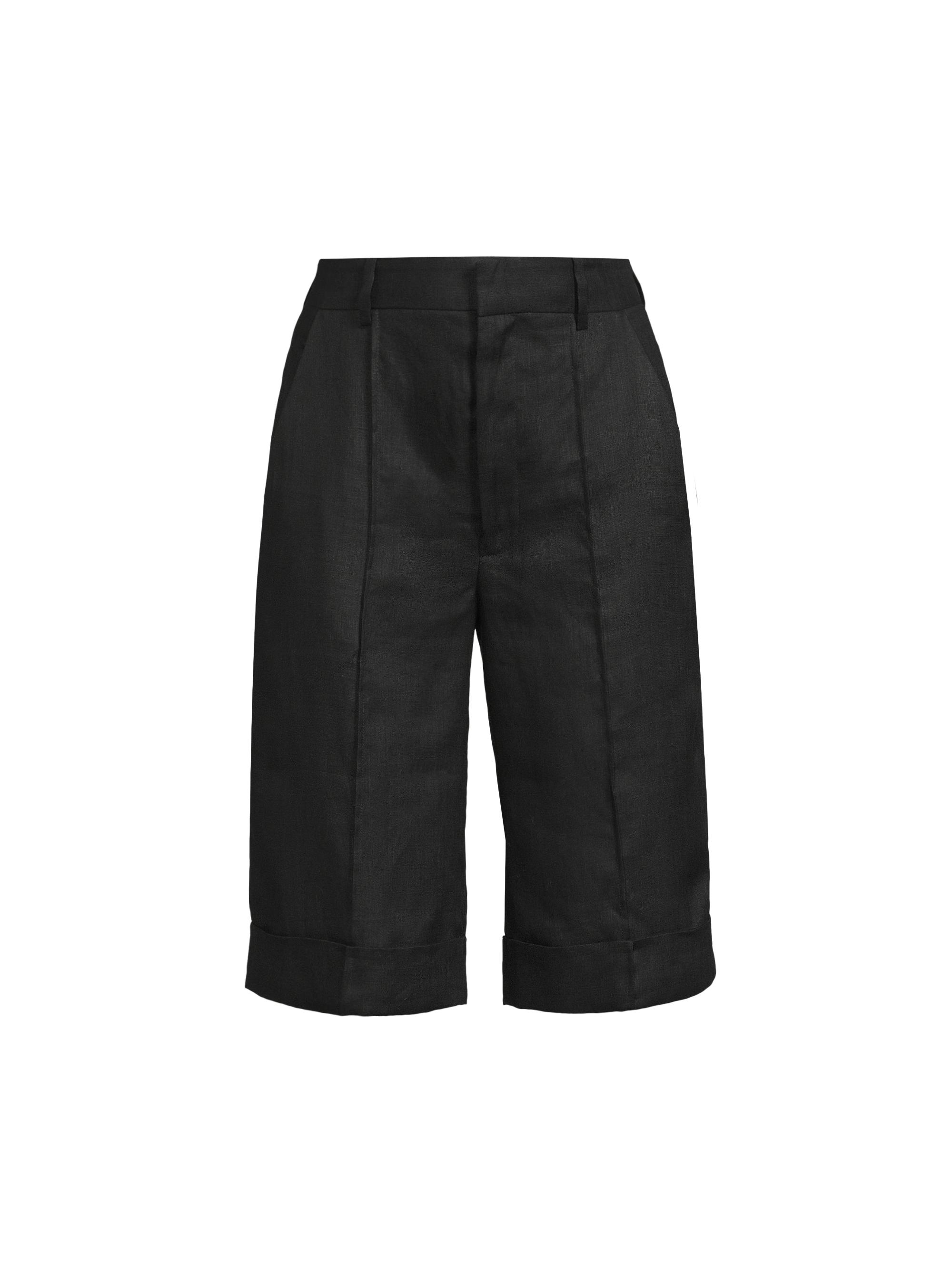 Undra Celeste Women's Pintuck Linen Bermuda Shorts - Black