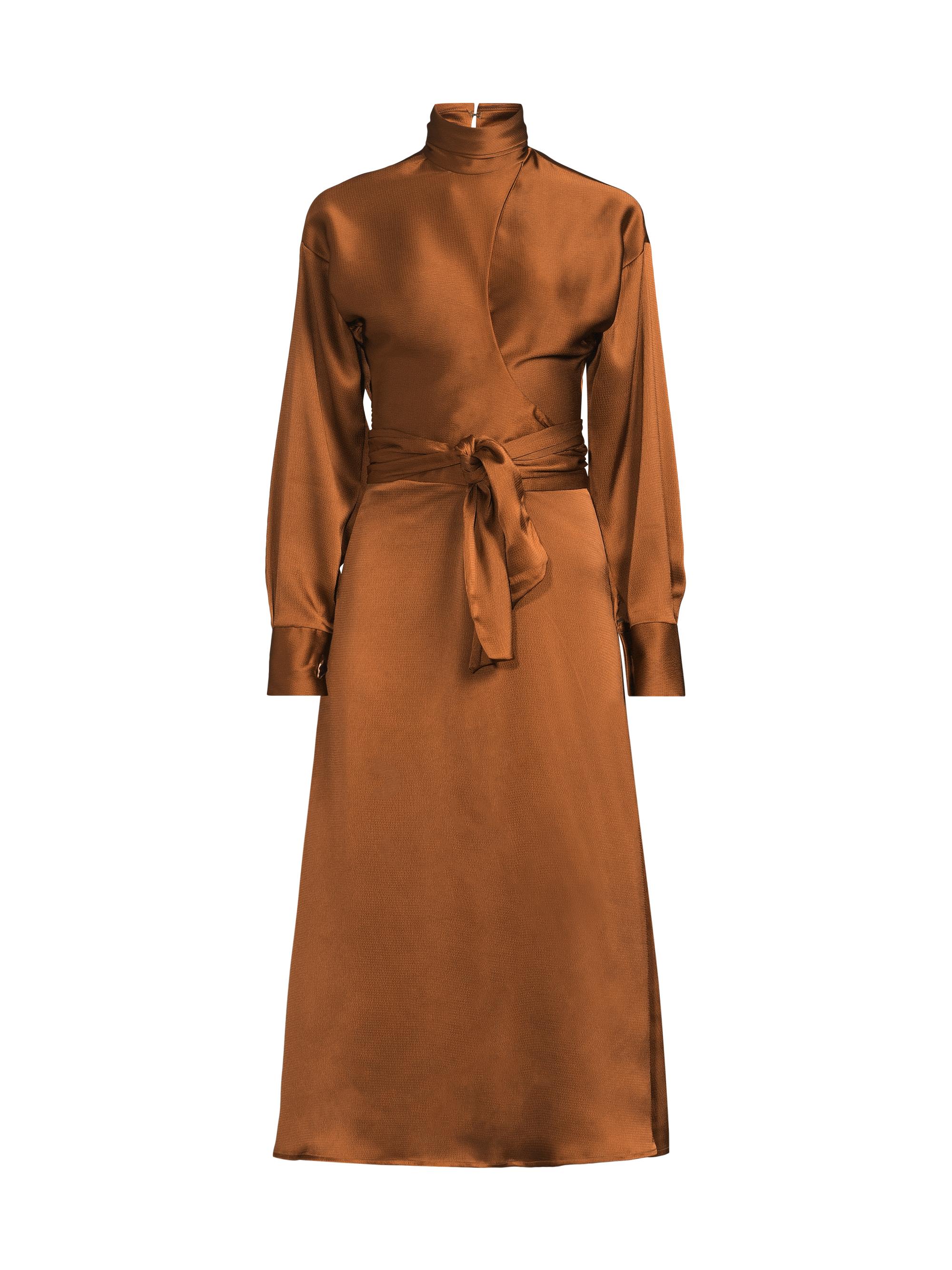 Undra Celeste Women's Joi Satin Wrap Midi-Dress Coffee