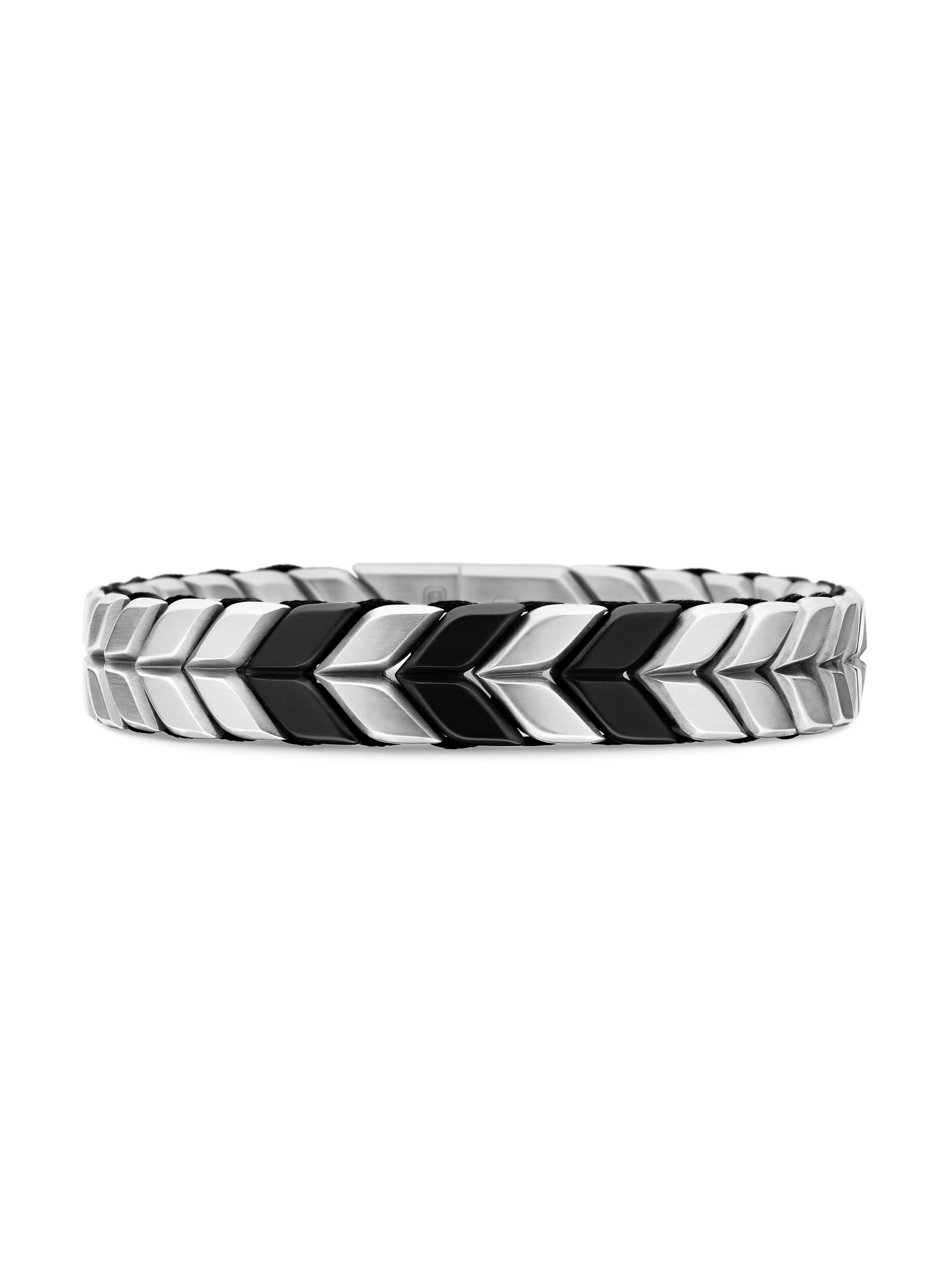 David Yurman Men's Chevron Woven Bracelet in Black Titanium - Silver