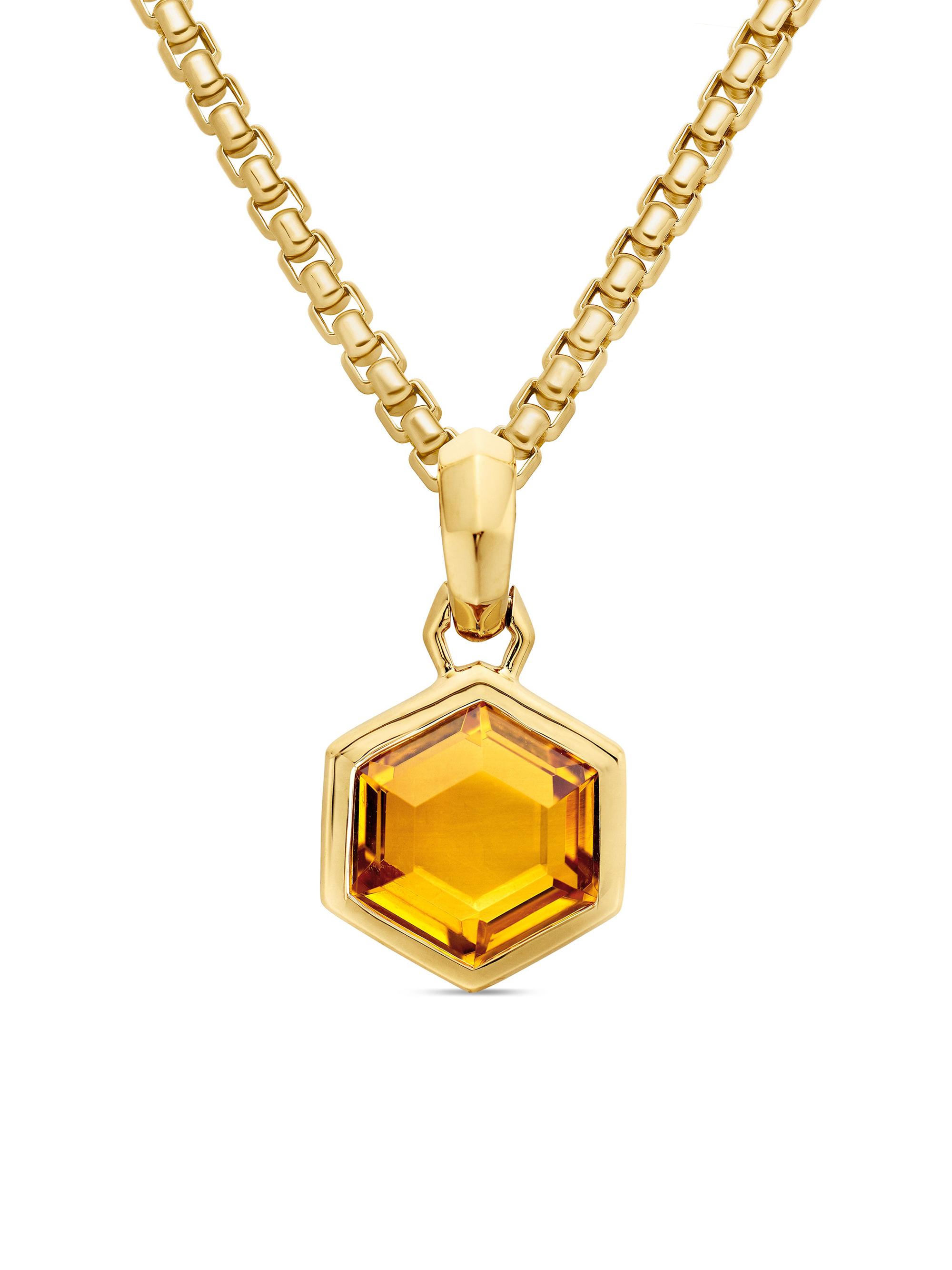 David Yurman Women's Hexagon Cut Amulet in 18K Yellow Gold with Citrine, 14.5MM - Citrine