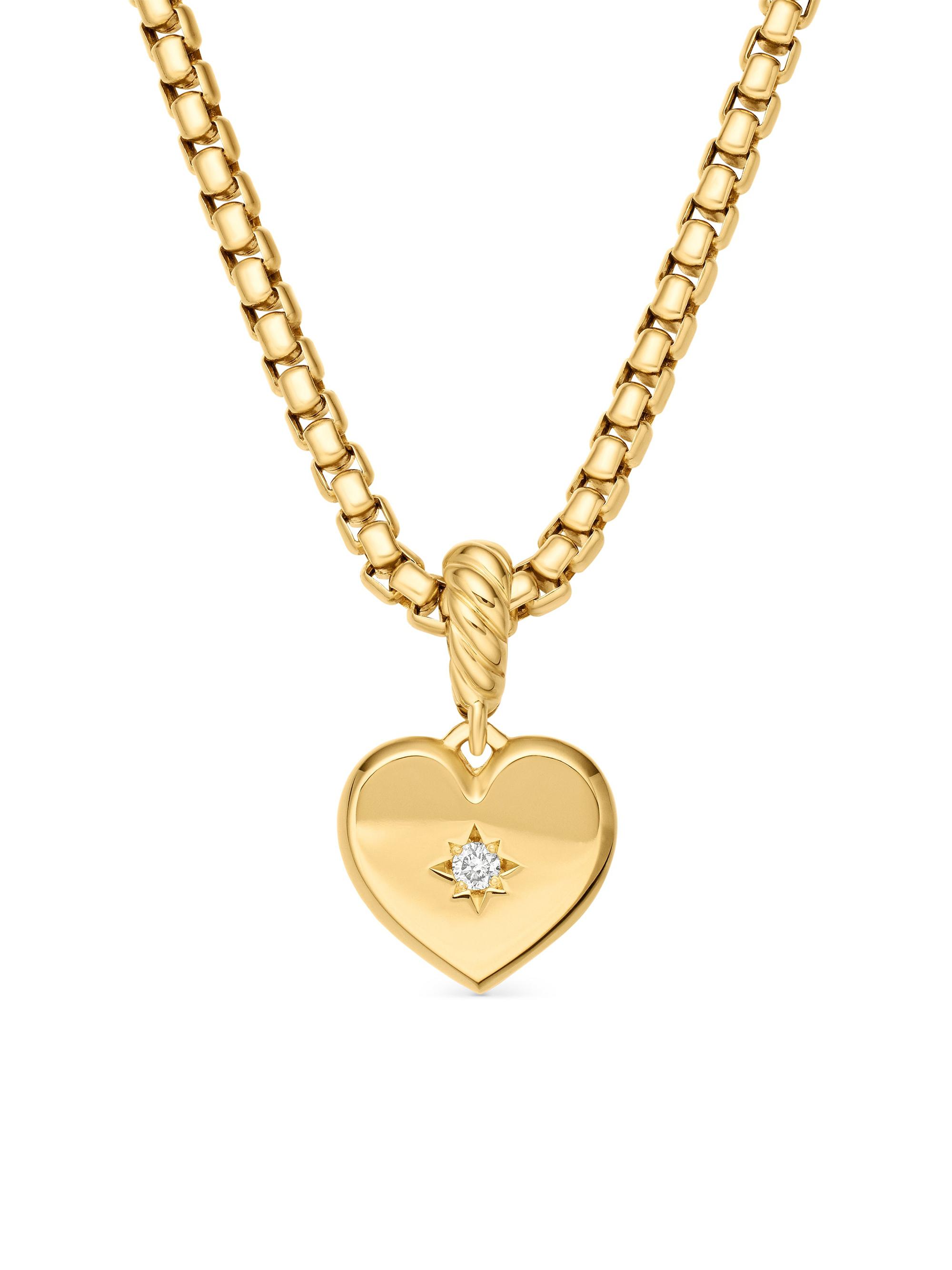 David Yurman Women's Compass Heart Amulet in 18K Yellow Gold with Center Diamond, 18.8MM - Gold