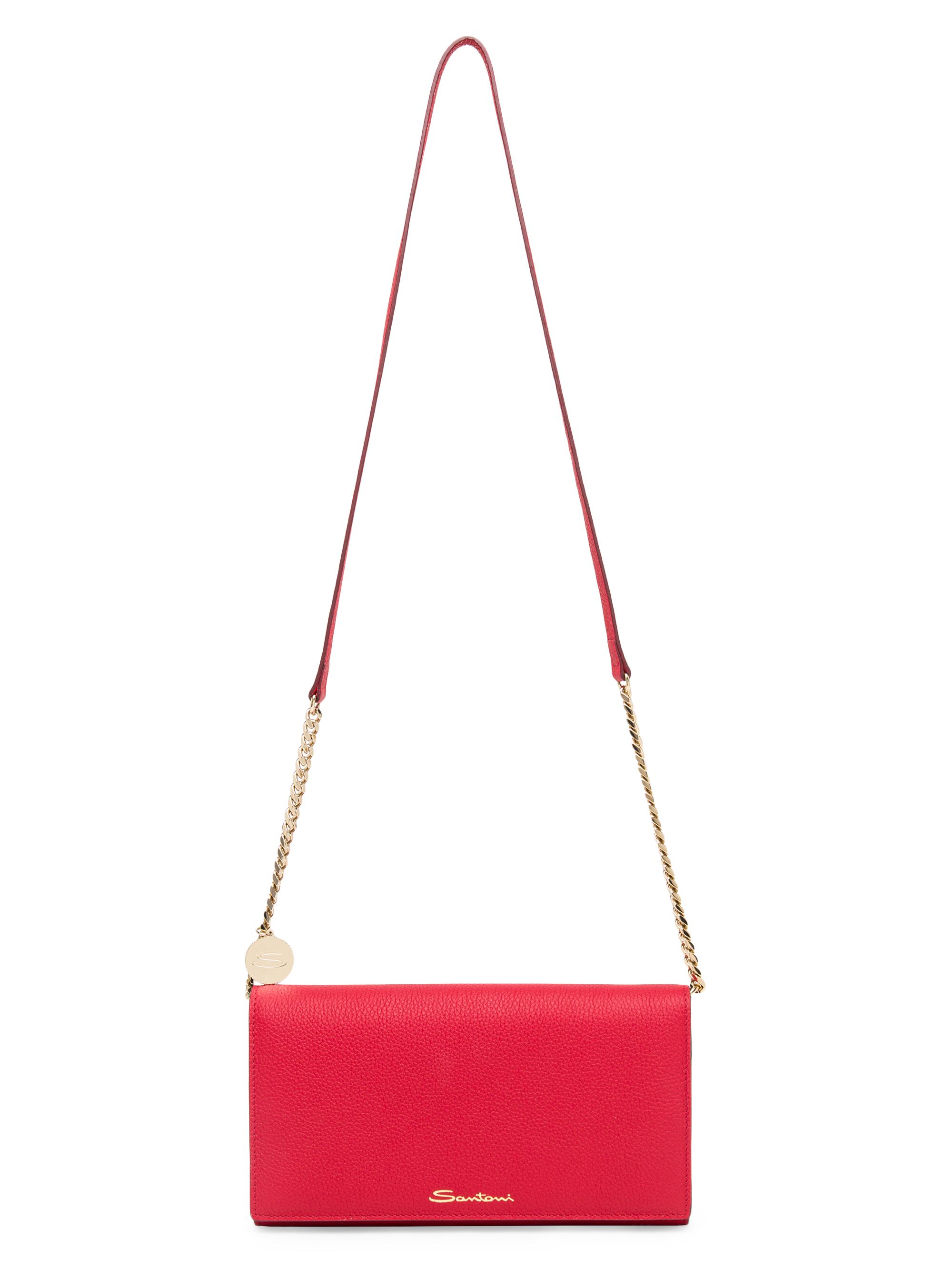 Santoni Women's Leather Wallet-On-Chain Crossbody Bag - Red