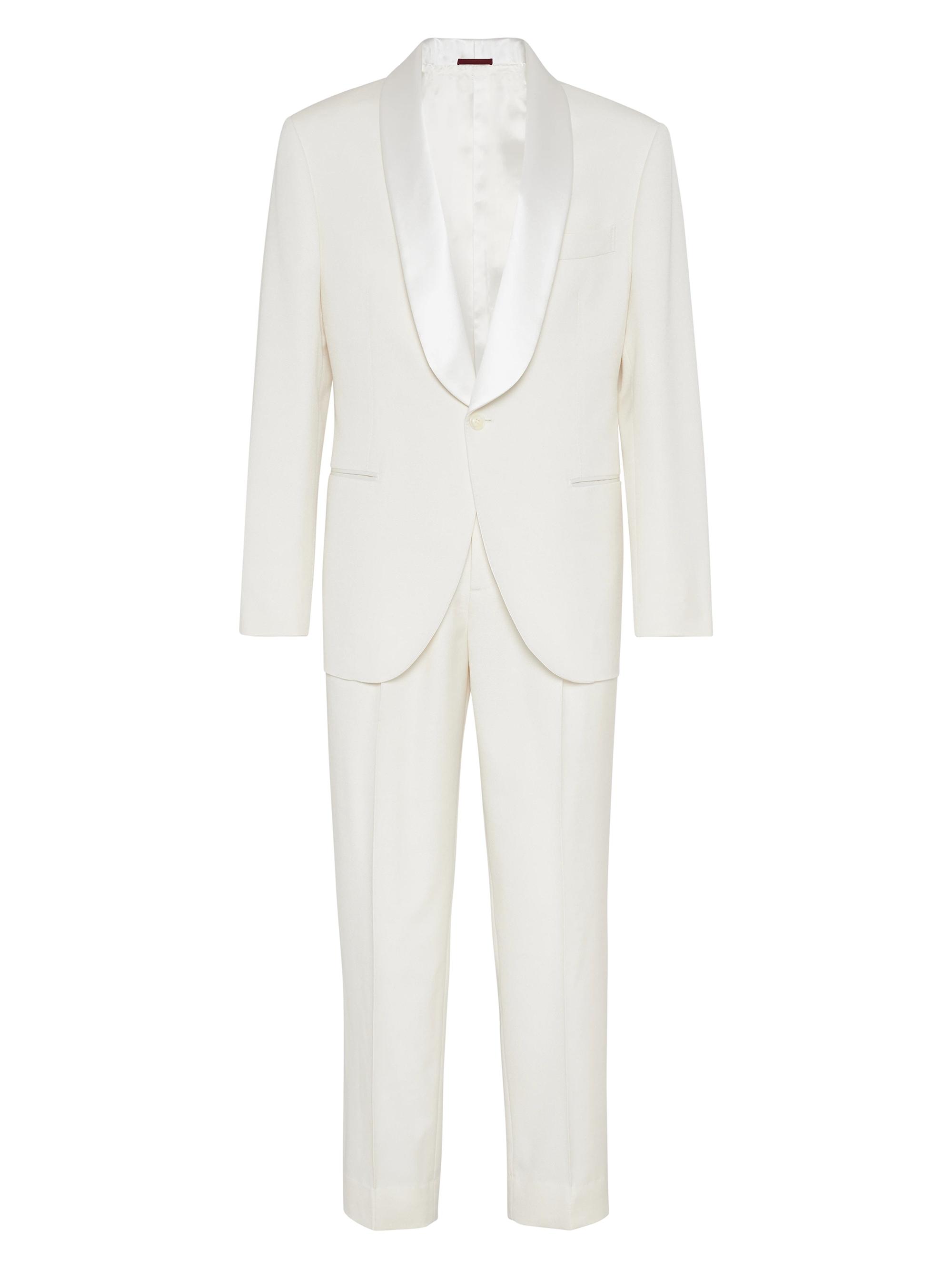 Brunello Cucinelli Men's Tuxedo with Shawl Lapel Jacket and Trousers with Pleats - White